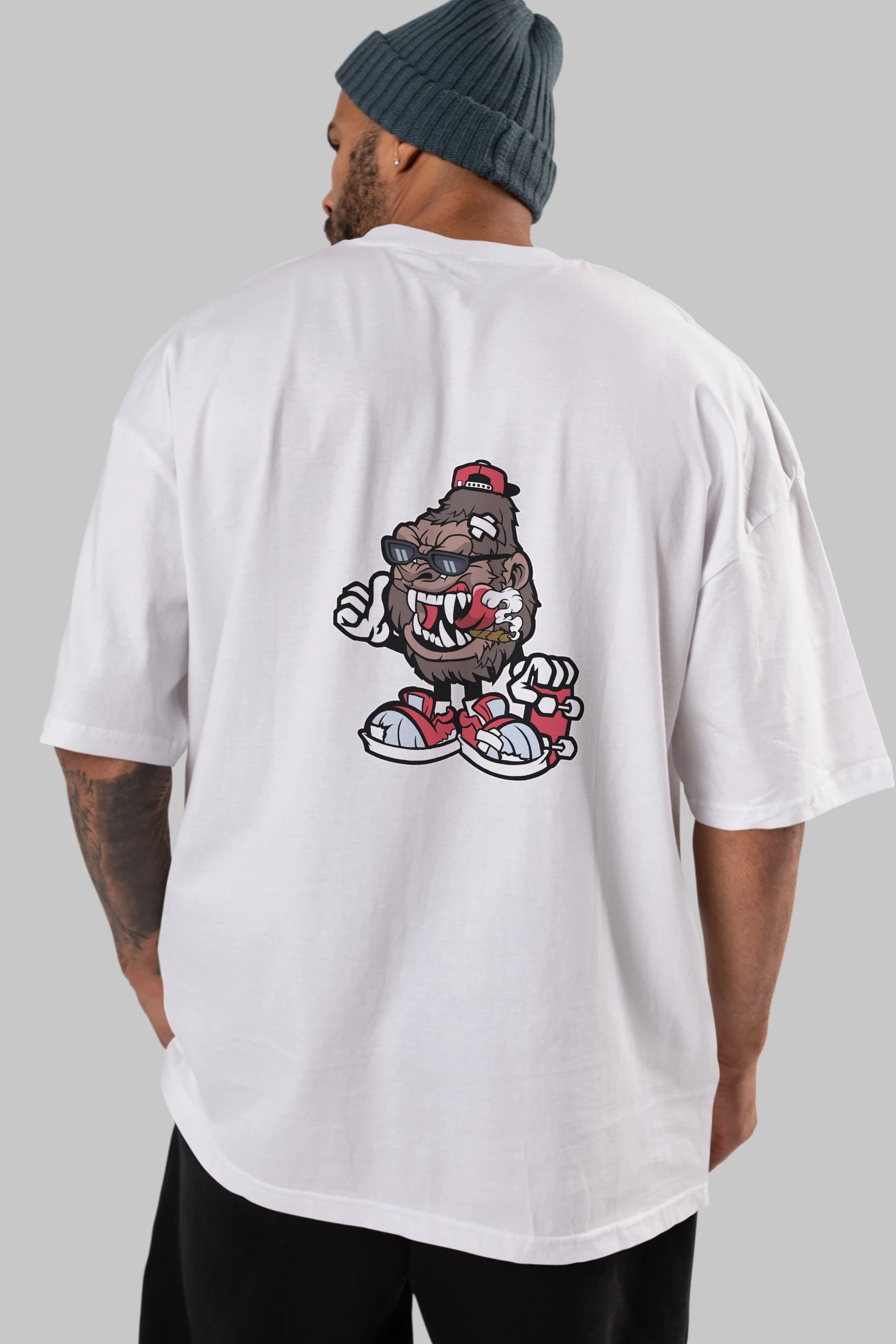 Gorilla Skater Arka Baskılı Oversize t-shirt Erkek Kadın Unisex %100 Pamuk tişort
