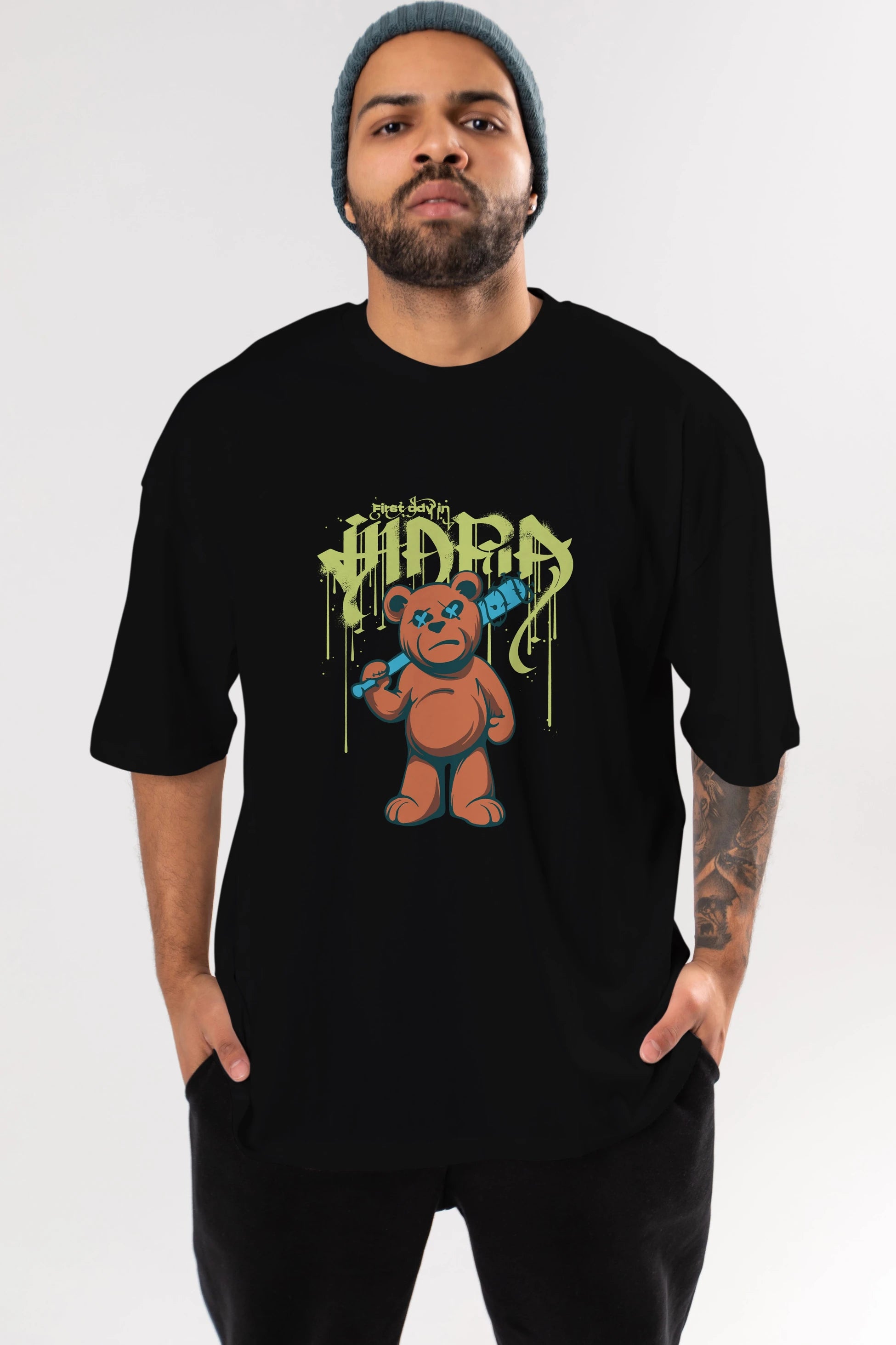 Hidra Bear Ön Baskılı Oversize t-shirt Erkek Kadın Unisex