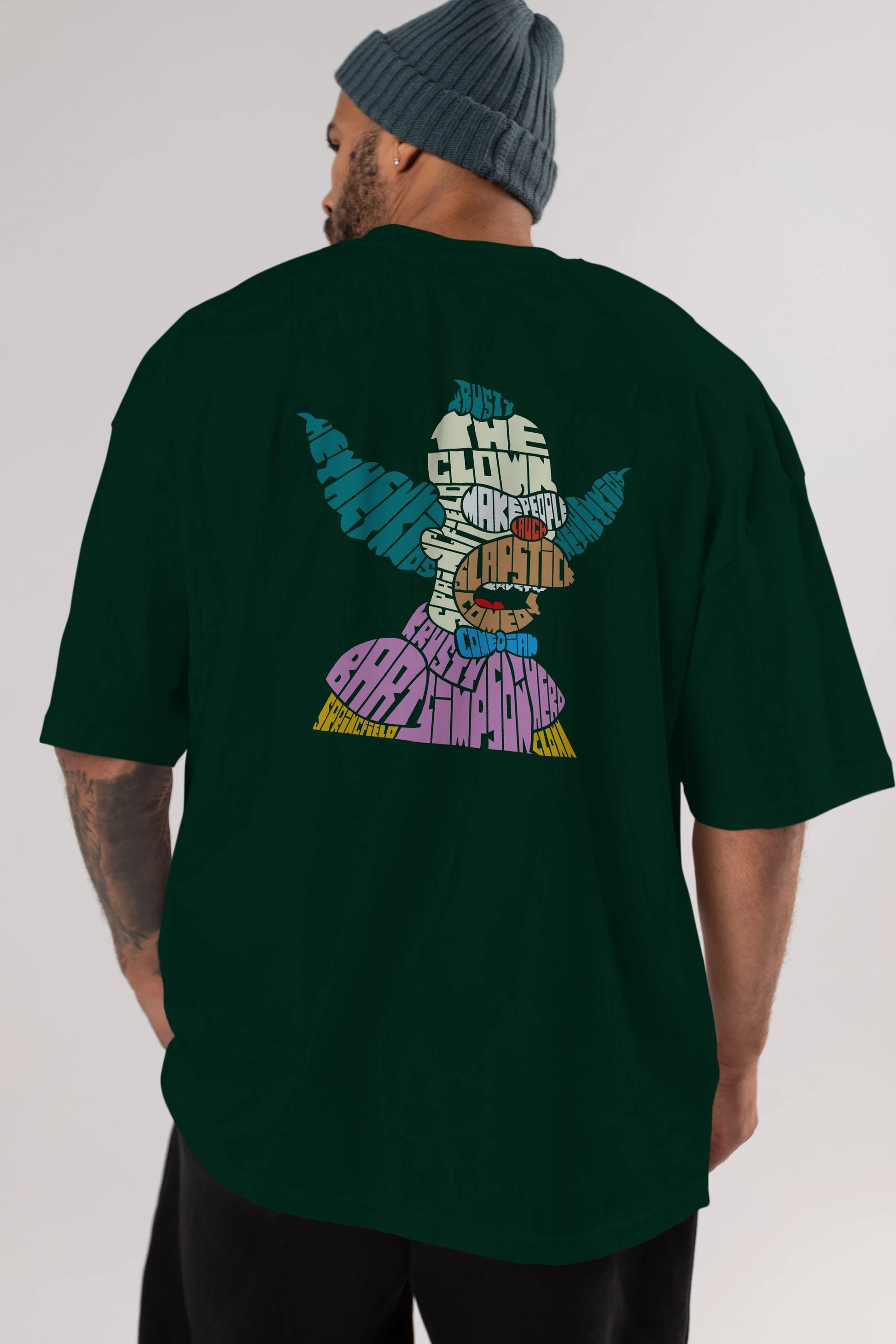 Krusty Clown Arka Baskılı Oversize t-shirt %100 pamuk Erkek Kadın Unisex