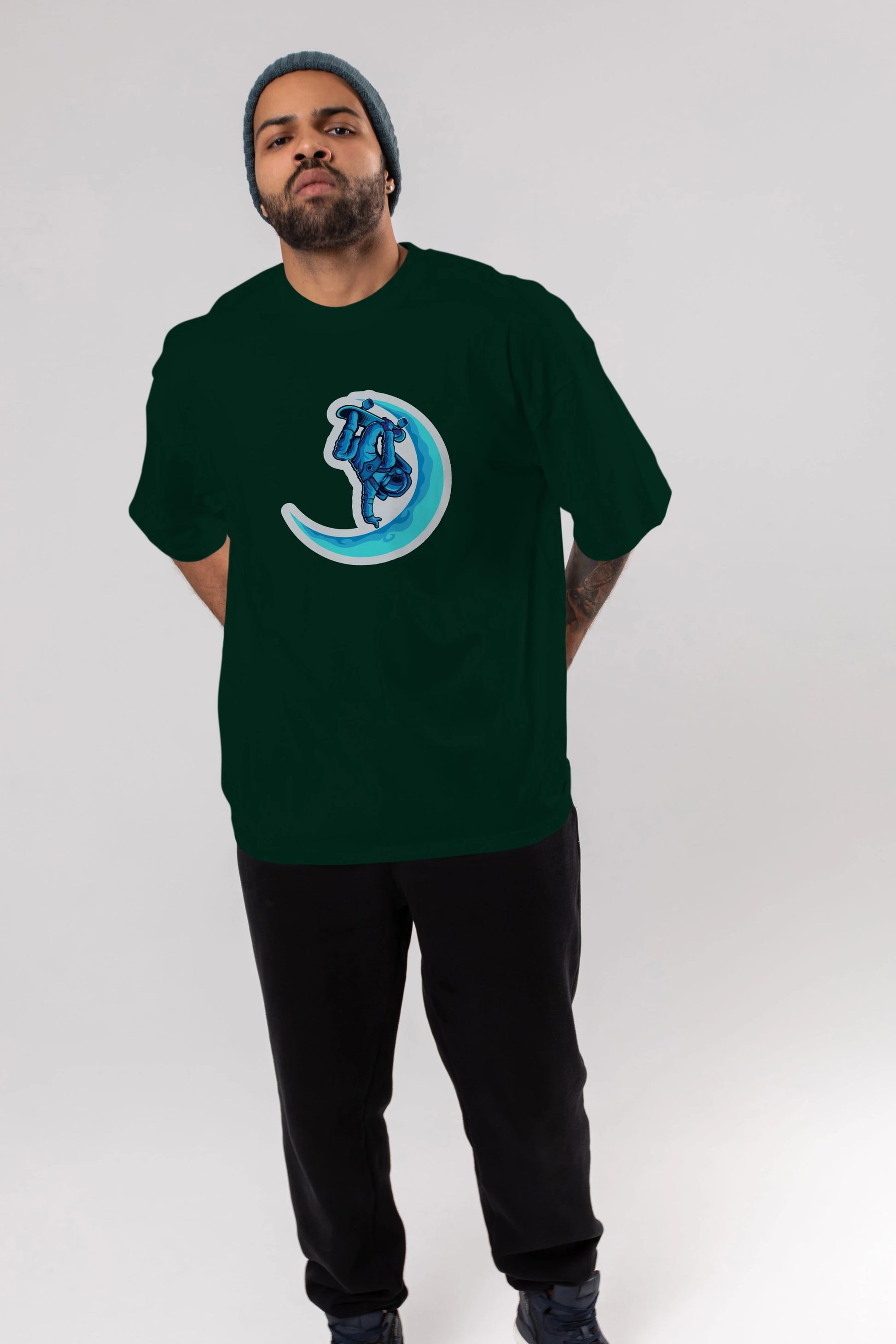 Skating on the moon sticker Ön Baskılı Oversize t-shirt Erkek Kadın Unisex