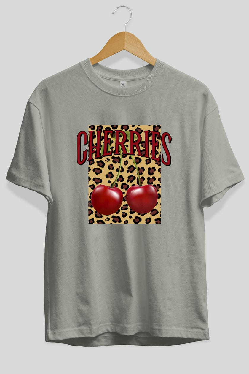 Cherry Cherries 6 Ön Baskılı Oversize t-shirt Erkek Kadın Pamuk Bisiklet Yaka tişort