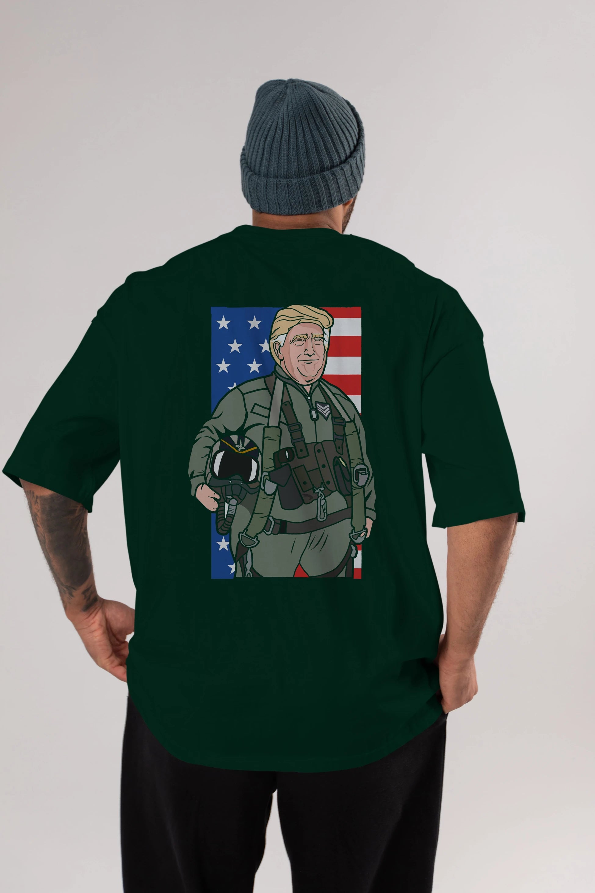 Trump Jetplane Pilot Arka Baskılı Oversize t-shirt Erkek Kadın Unisex %100 Pamuk tişort