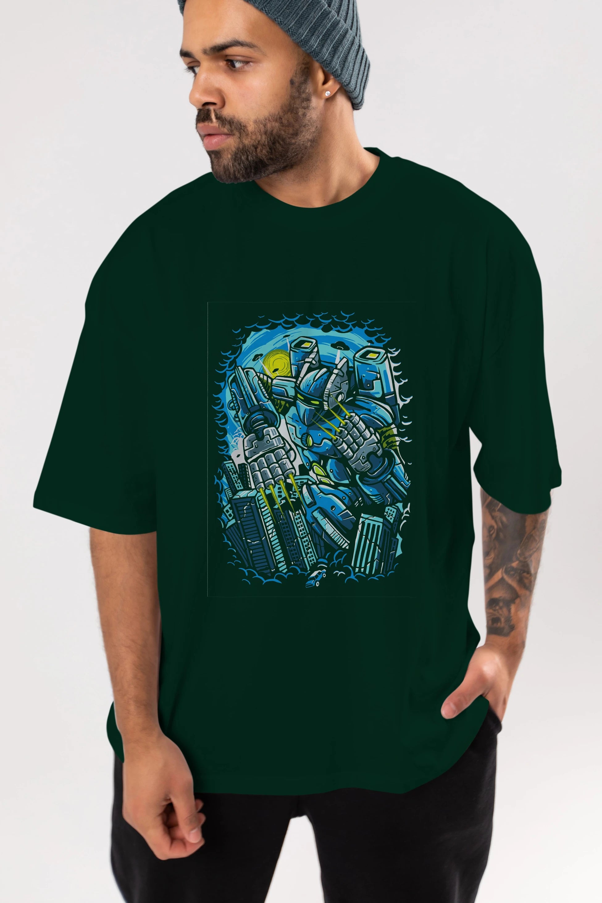 Destroy The City Ön Baskılı Oversize t-shirt Erkek Kadın Unisex %100 Pamuk tişort