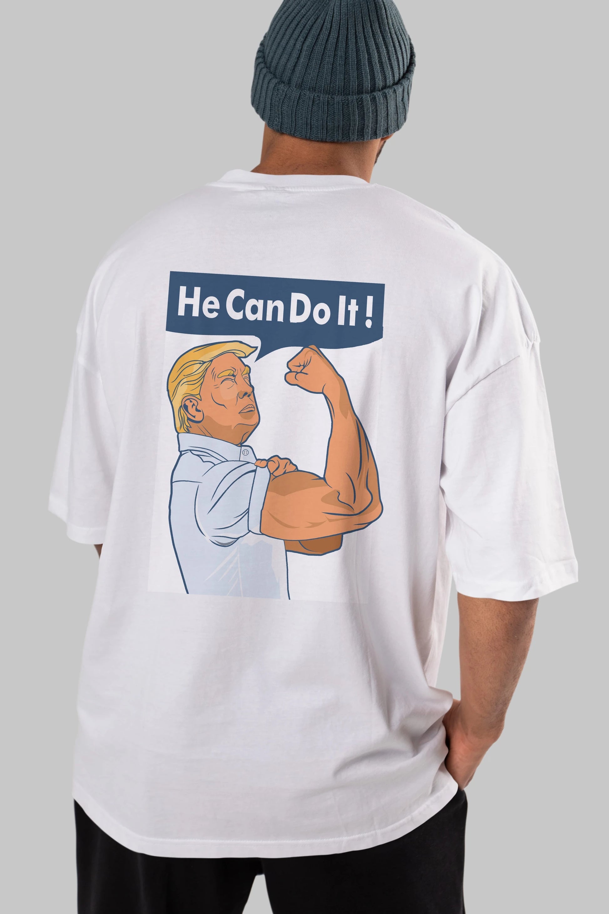 He Can Do It Trump Arka Baskılı Oversize t-shirt Erkek Kadın Unisex %100 Pamuk tişort