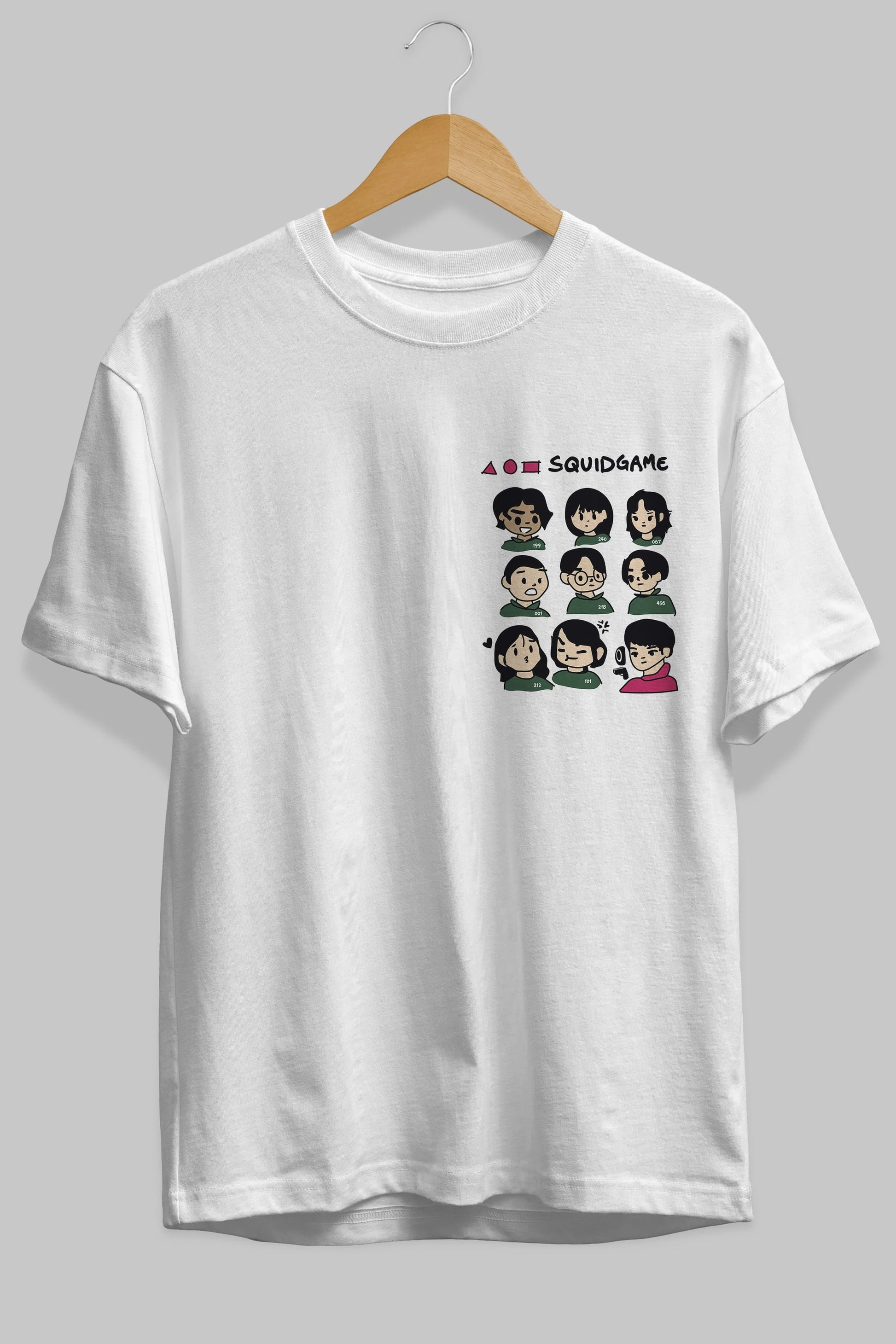 Squid Game (3) Ön Sol Baskılı Oversize t-shirt Erkek Kadın Unisex %100 Pamuk Bisiklet Yaka tişort