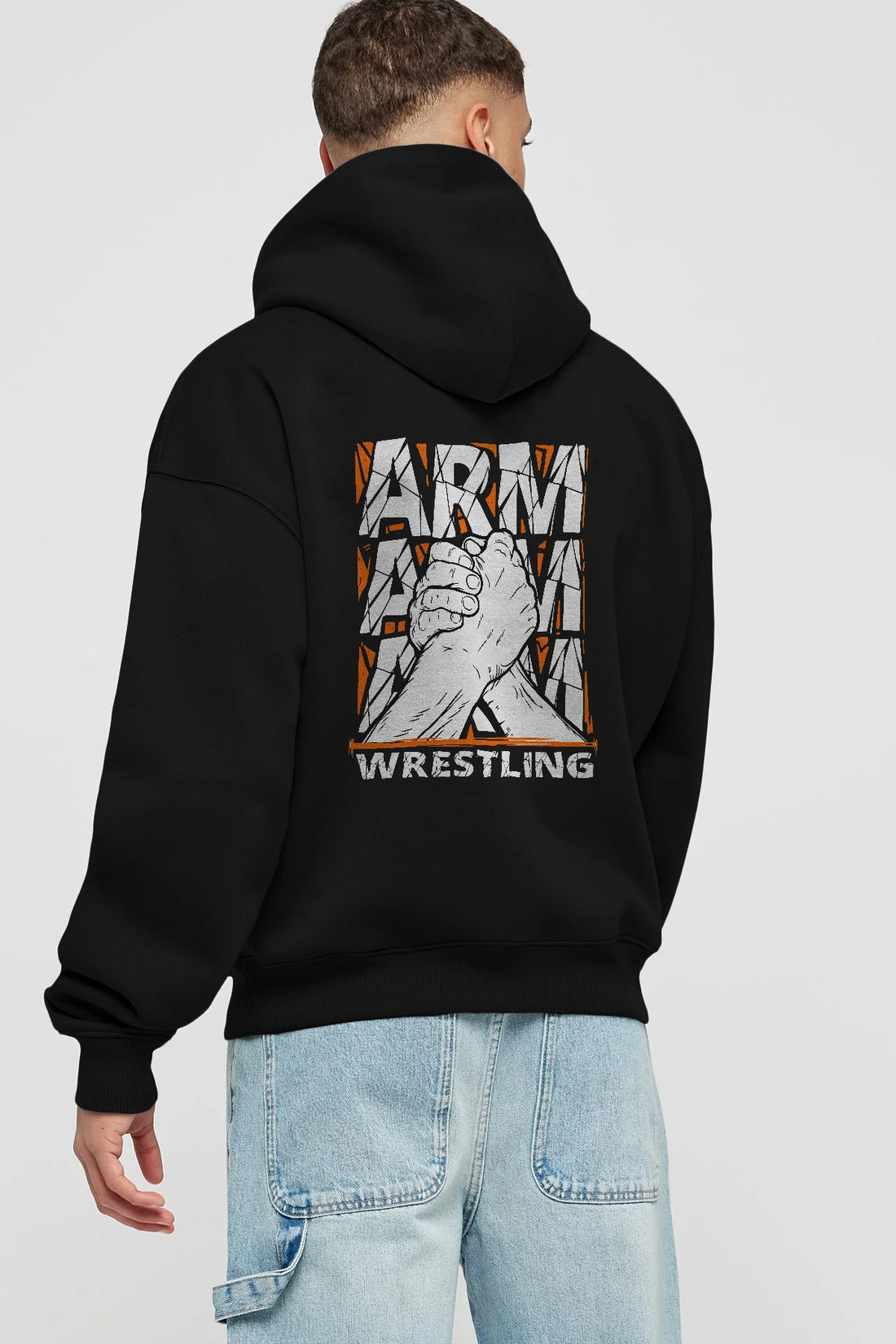 Arm Wrestling Arka Baskılı Hoodie Oversize Kapüşonlu Sweatshirt Erkek Kadın Unisex