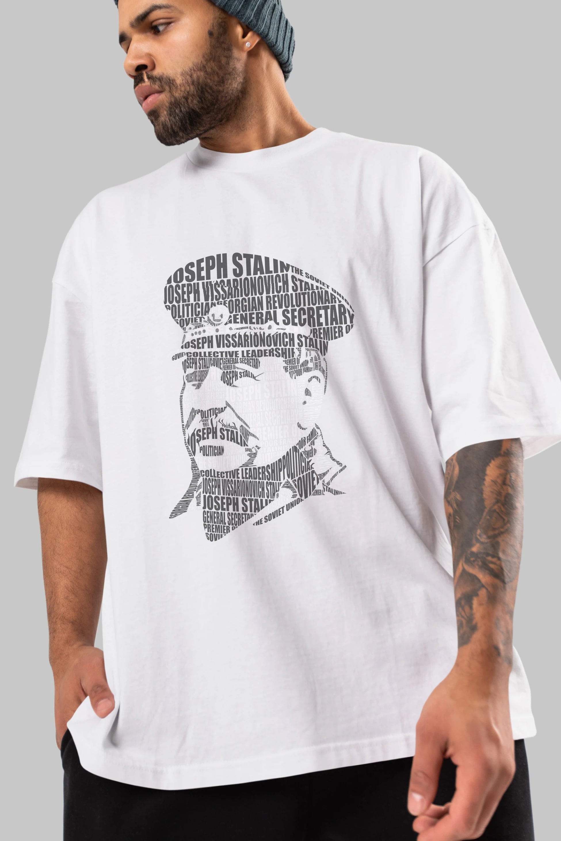 Joseph Stalin Calligram Ön Baskılı Oversize t-shirt %100 pamuk Erkek Kadın Unisex