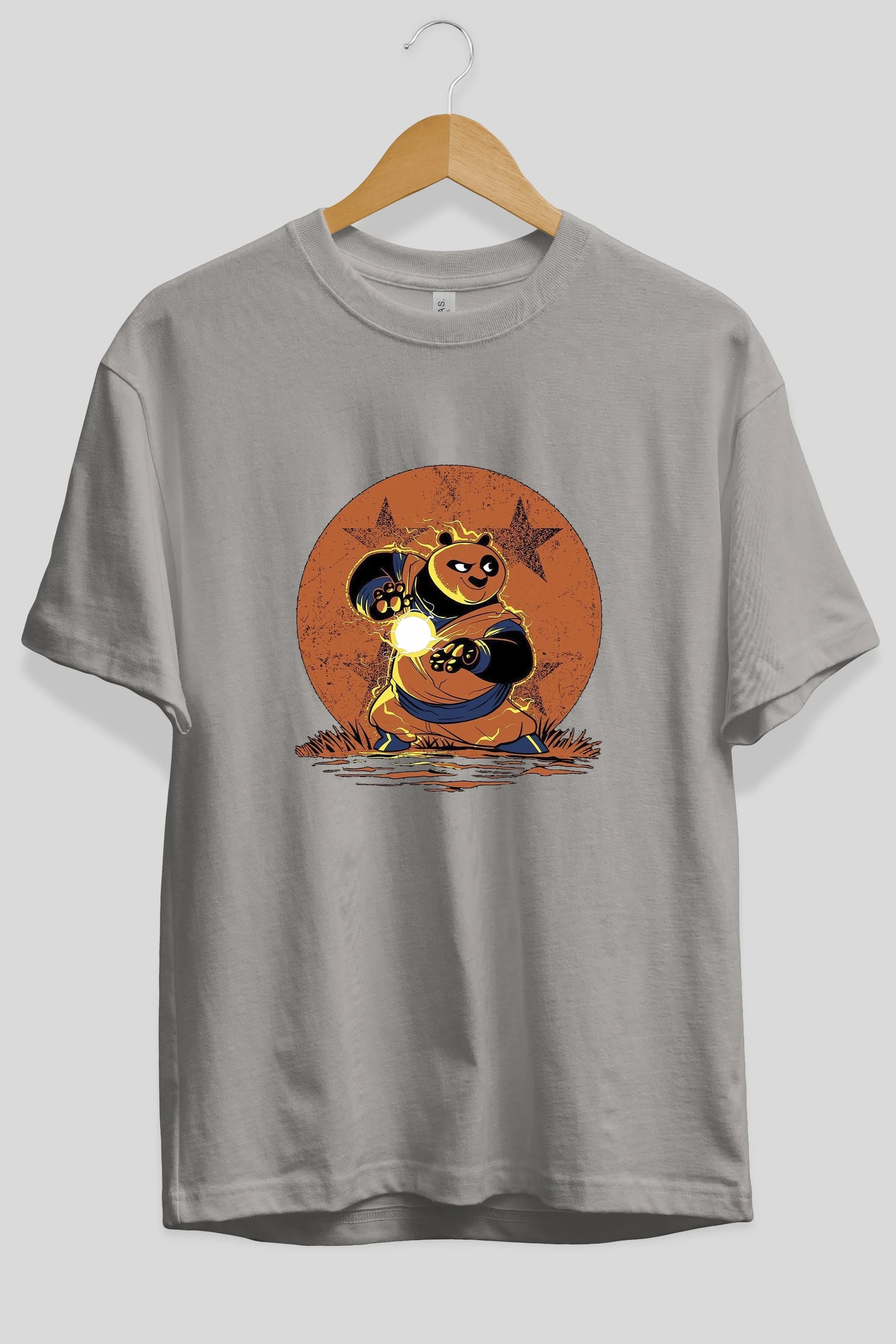 Kung Fu Panda Ön Baskılı Oversize t-shirt Erkek Kadın Unisex %100 Pamuk Bisiklet Yaka tişort