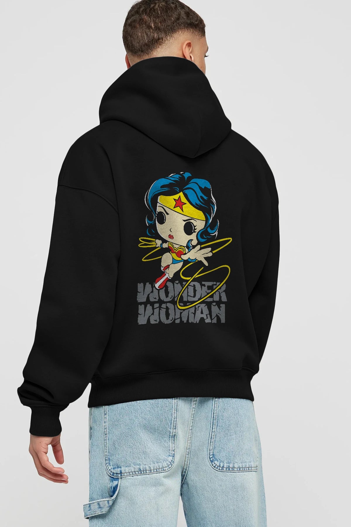Wonder Woman Arka Baskılı Hoodie Oversize Kapüşonlu Sweatshirt Erkek Kadın Unisex