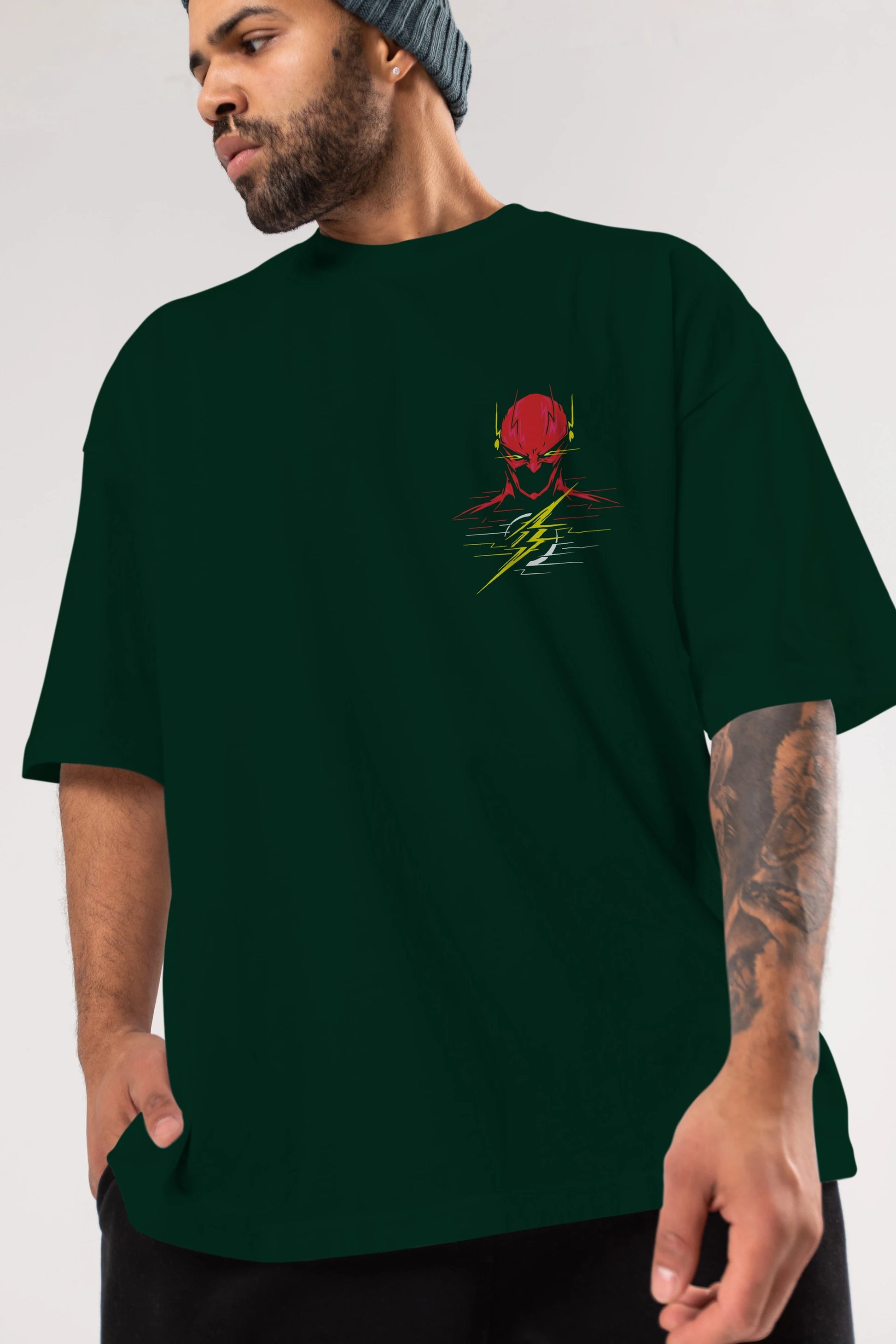 Flash Avengers (2) Ön Sol Baskılı Oversize t-shirt Erkek Kadın Unisex %100 Pamuk Bisiklet Yaka tişort