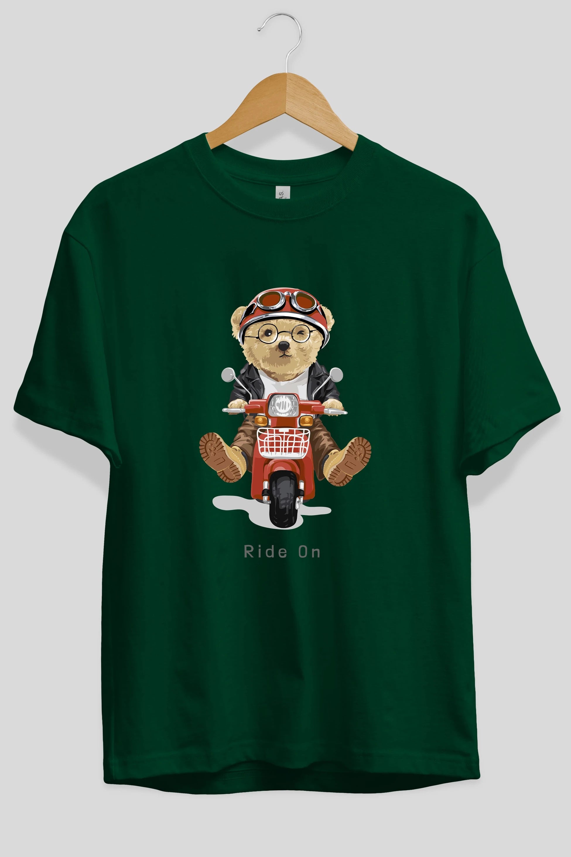 Teddy Bear Ride On Ön Baskılı Oversize t-shirt Erkek Kadın Unisex %100 Pamuk