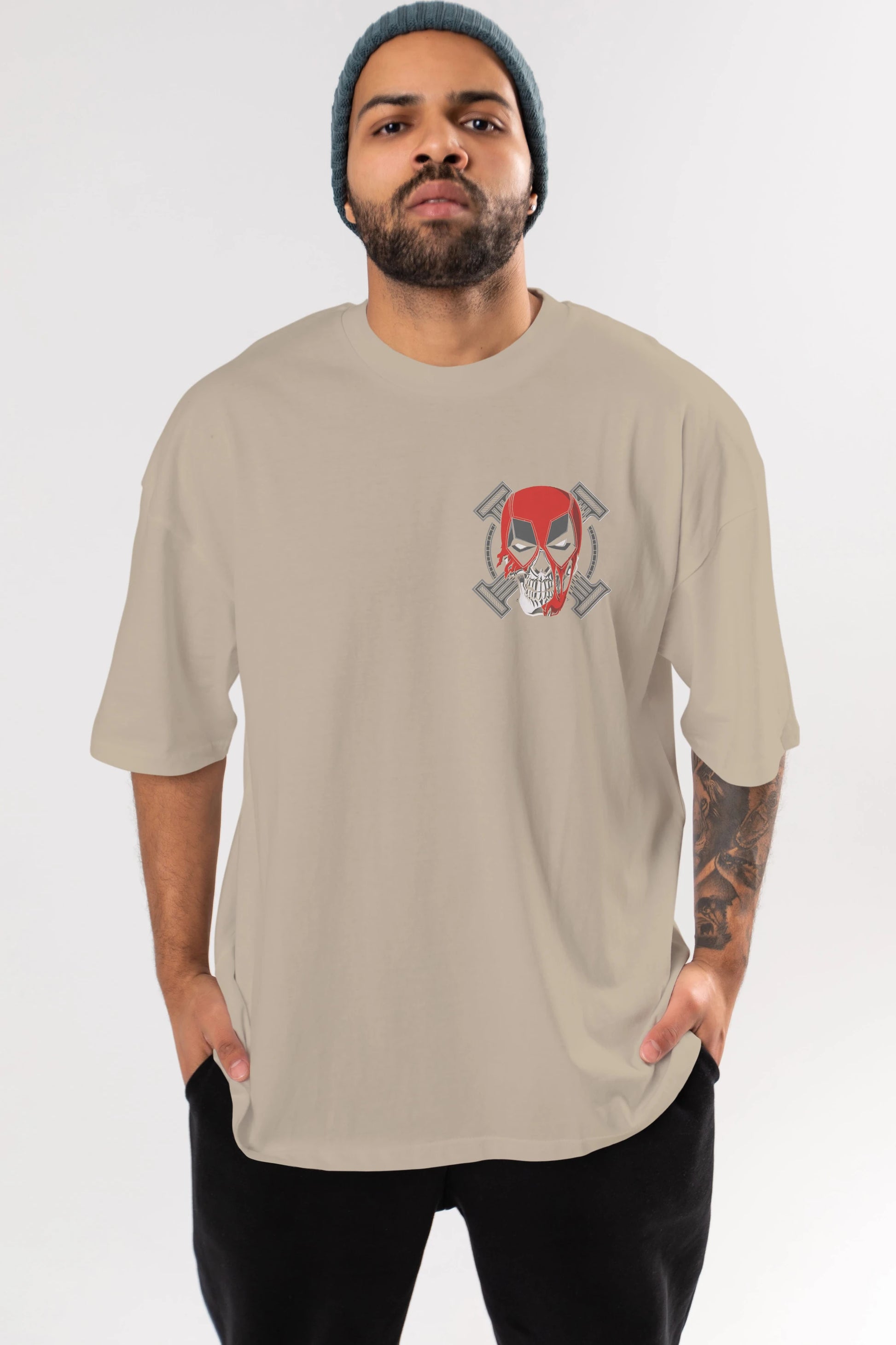 Deadpool (7) Ön Sol Baskılı Oversize t-shirt Erkek Kadın Unisex %100 Pamuk Bisiklet Yaka tişort