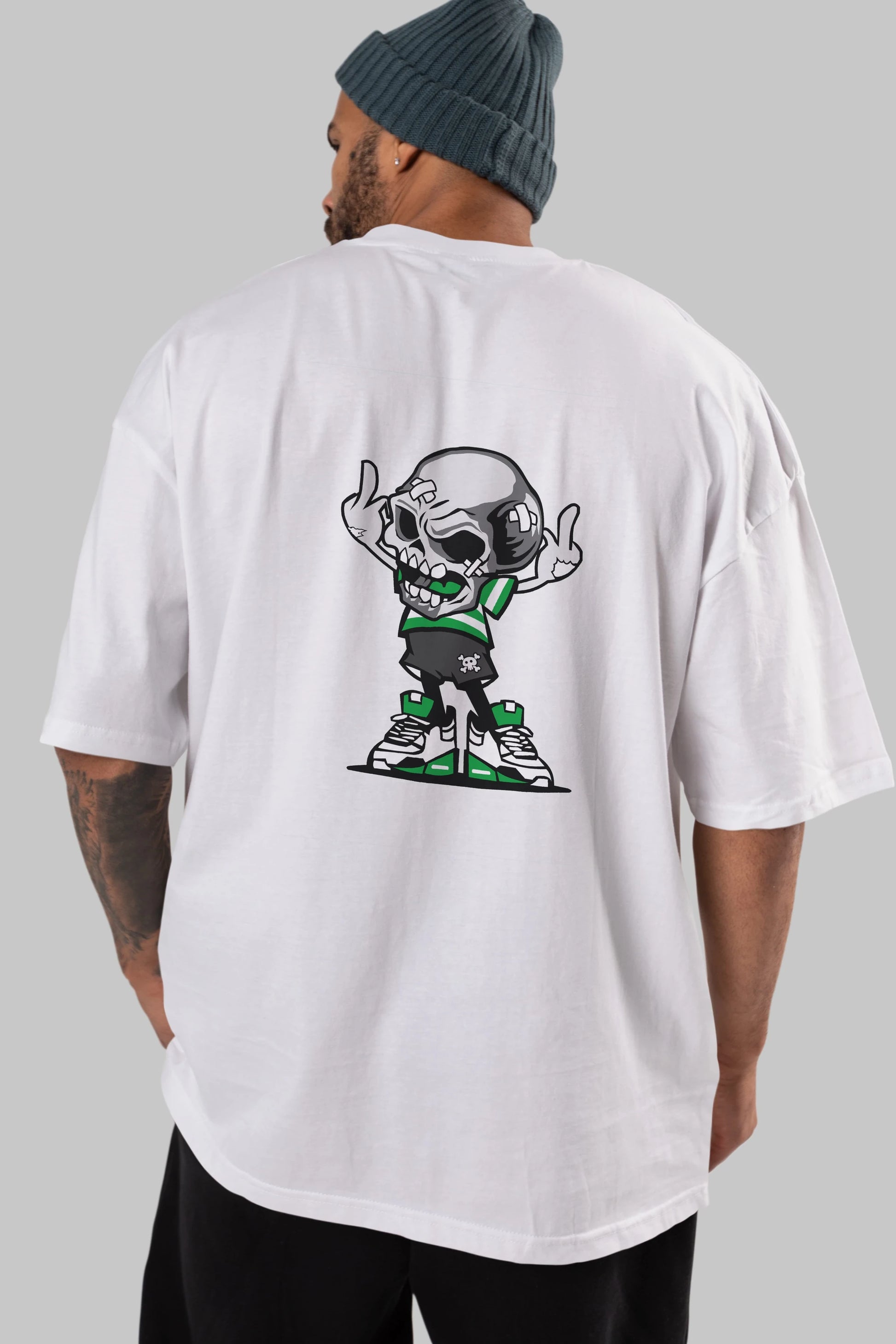 Skull F Hand Arka Baskılı Oversize t-shirt Erkek Kadın Unisex %100 Pamuk tişort