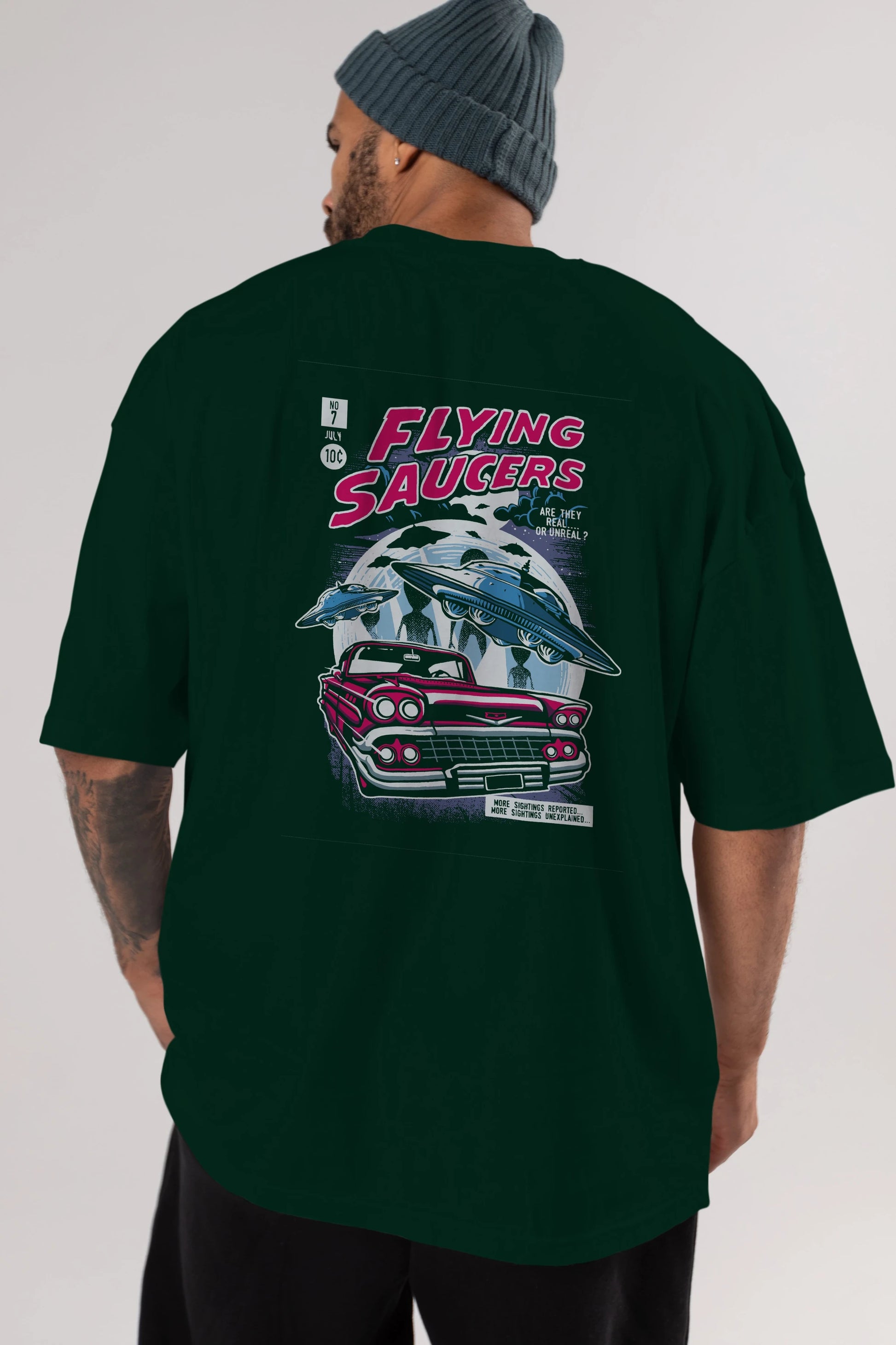 Flying Saucers Arka Baskılı Oversize t-shirt Erkek Kadın Unisex %100 Pamuk