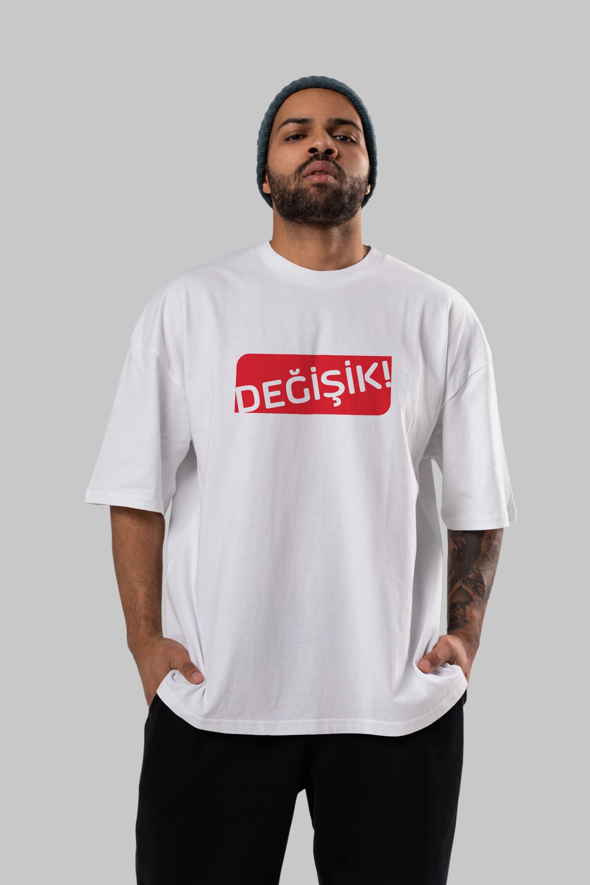 Değişik Ön Baskılı Oversize t-shirt %100 pamuk Erkek Kadın Unisex