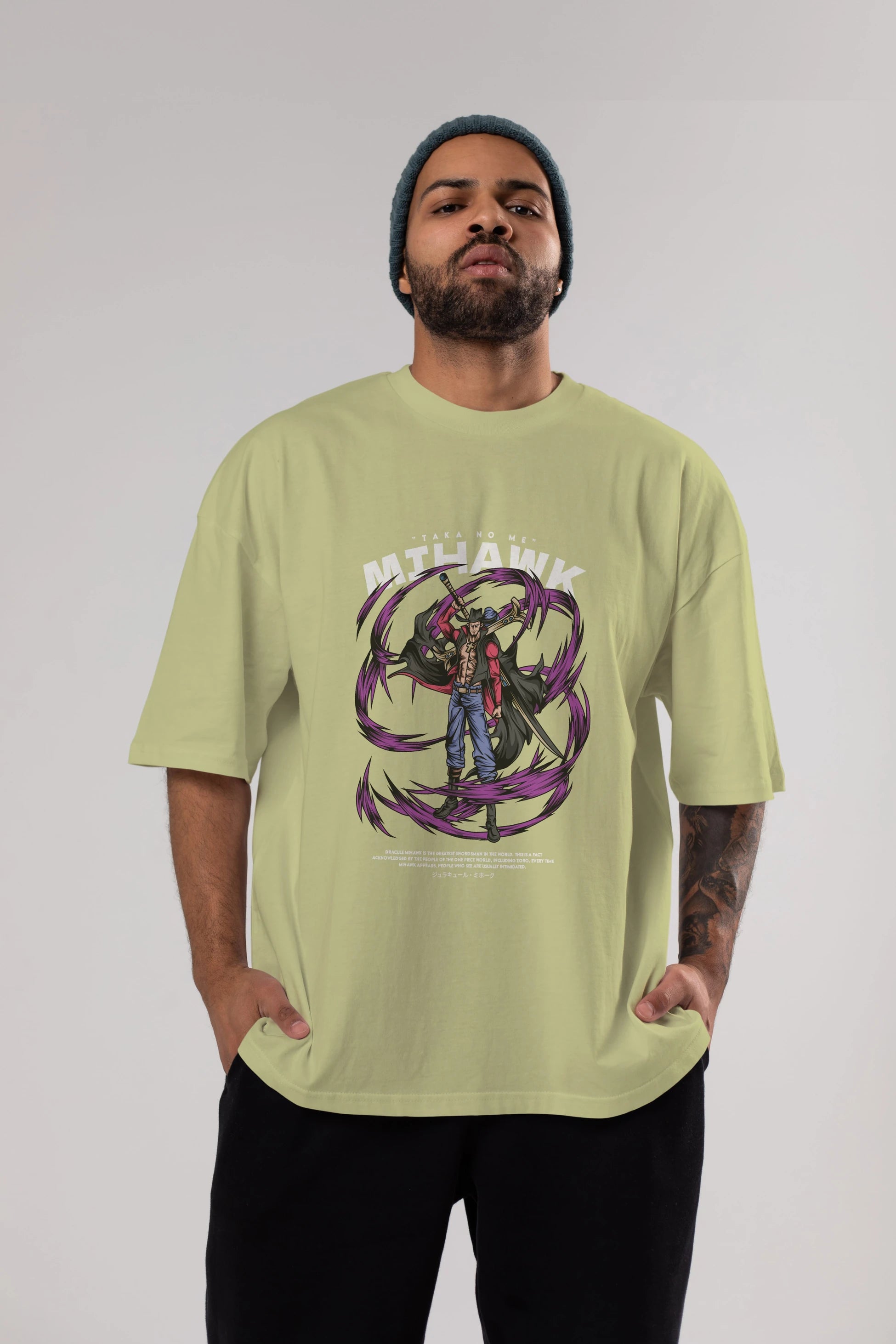 Mihawk Anime Ön Baskılı Oversize t-shirt %100 pamuk Erkek Kadın Unisex