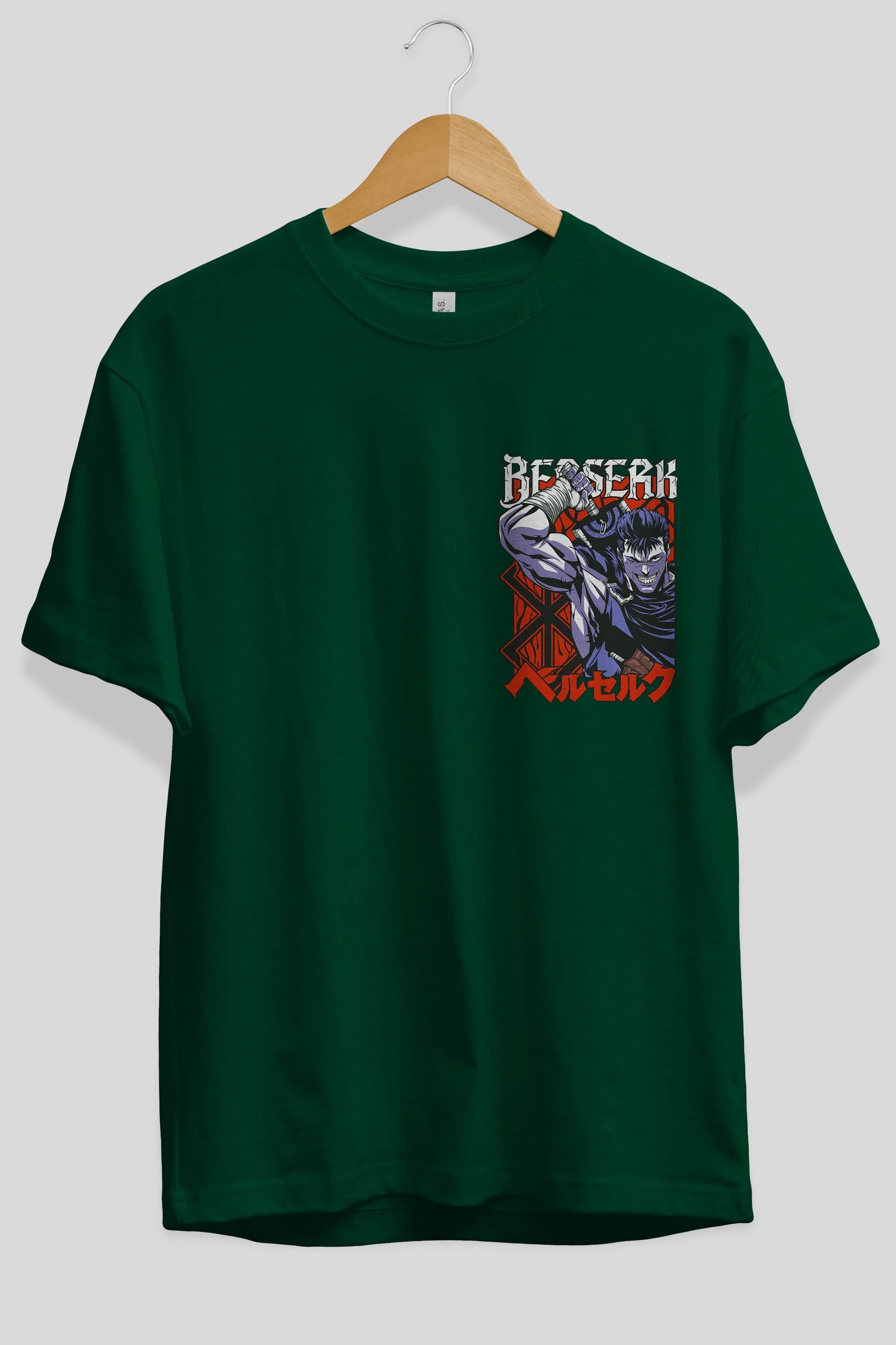 GUTS berserk Ön Sol Baskılı Oversize t-shirt Erkek Kadın Unisex %100 Pamuk Bisiklet Yaka tişort