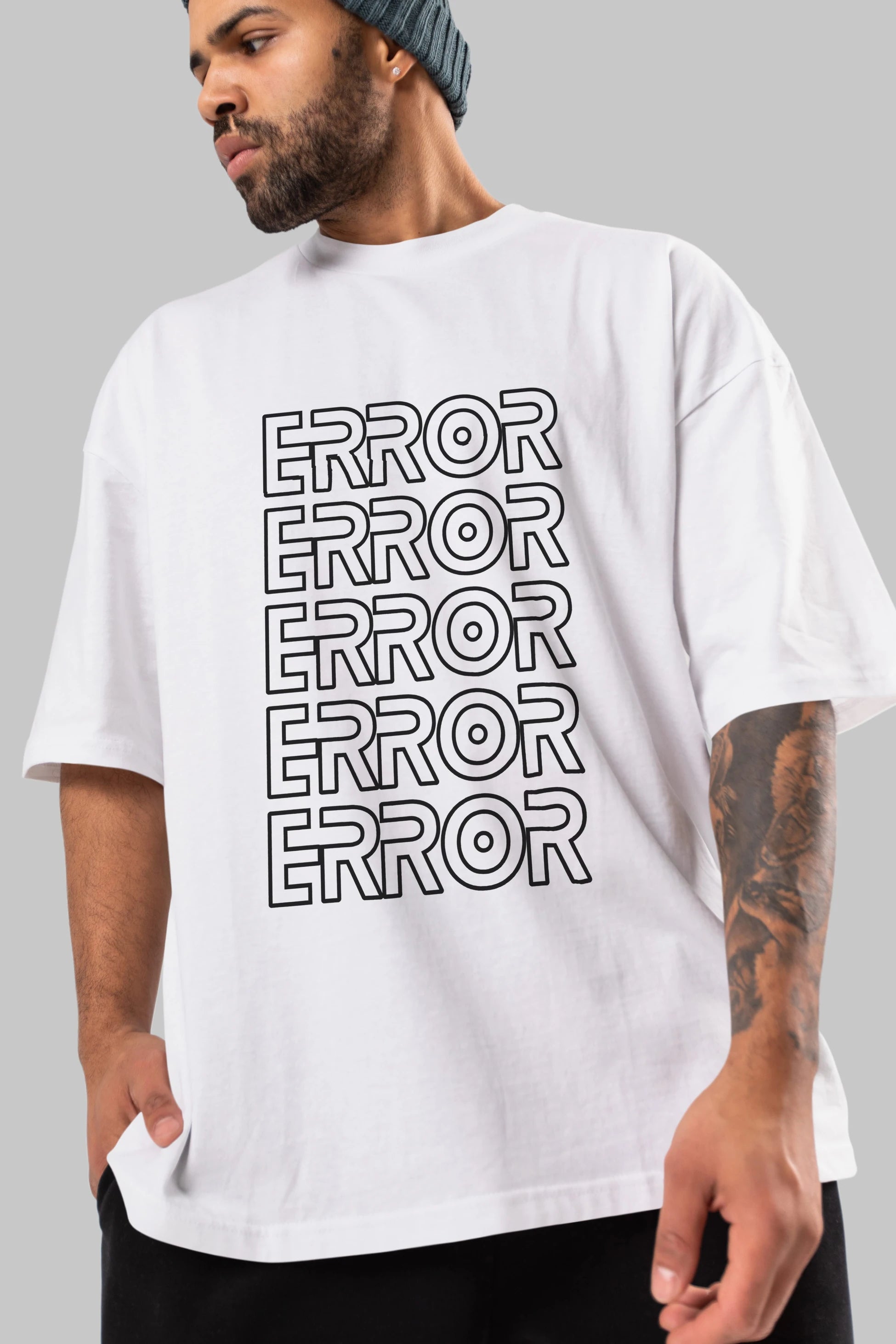 Error Yazılı Ön Baskılı Oversize t-shirt Erkek Kadın Unisex