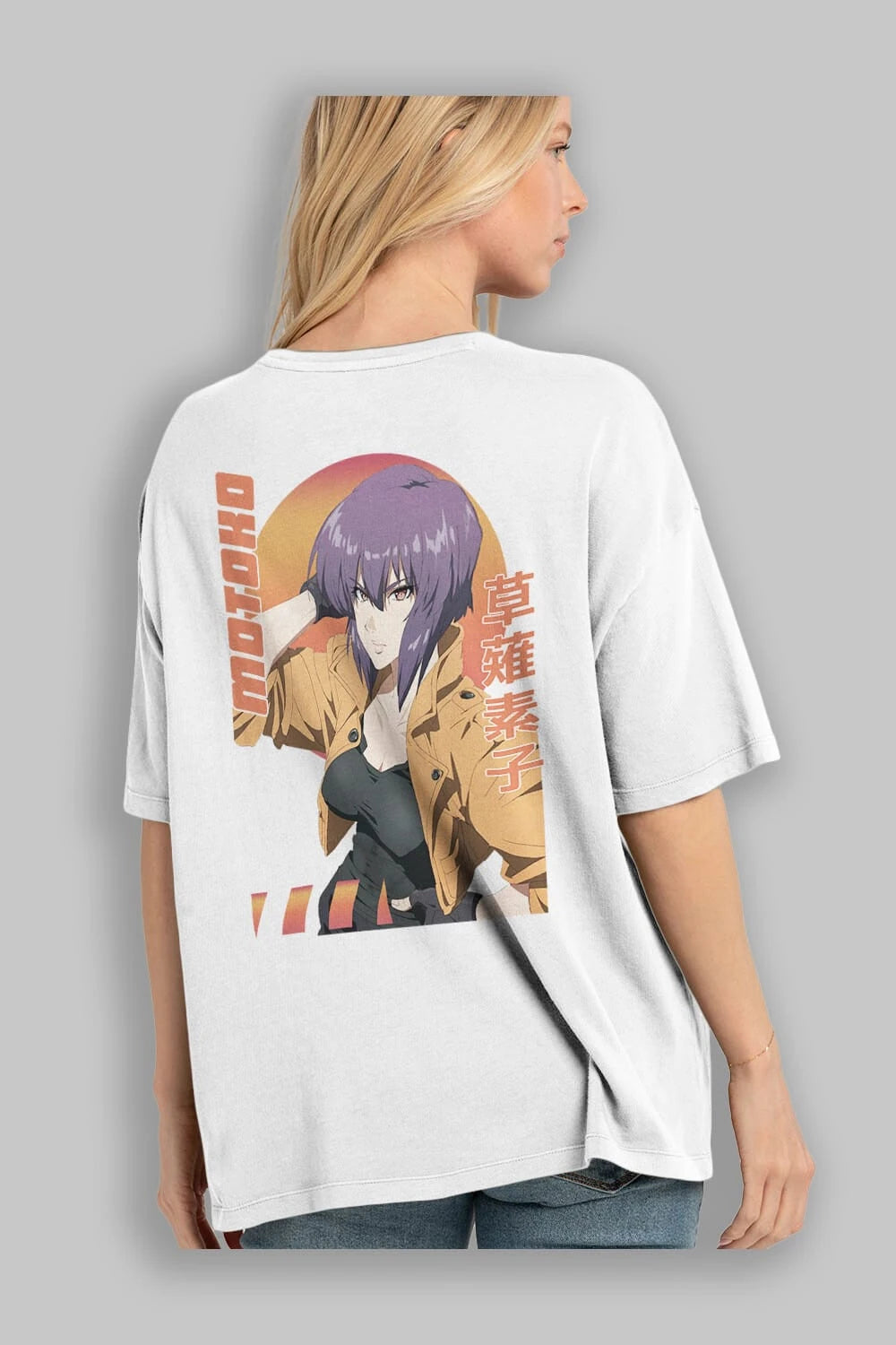 Motoko Kusanagi 9 Anime Arka Baskılı Oversize t-shirt Erkek Kadın Unisex