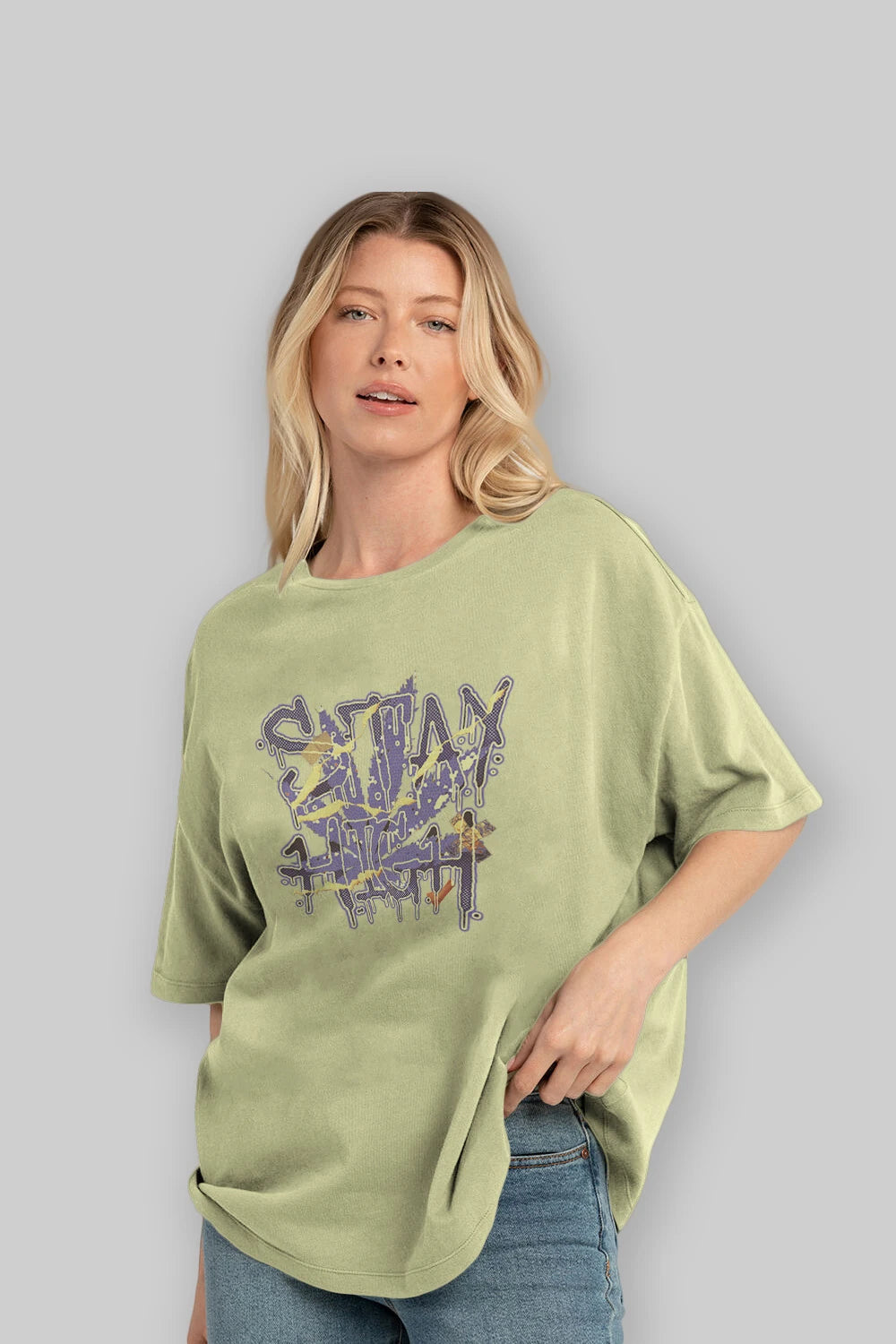 Stay High Ön Baskılı Oversize t-shirt Erkek Kadın Unisex