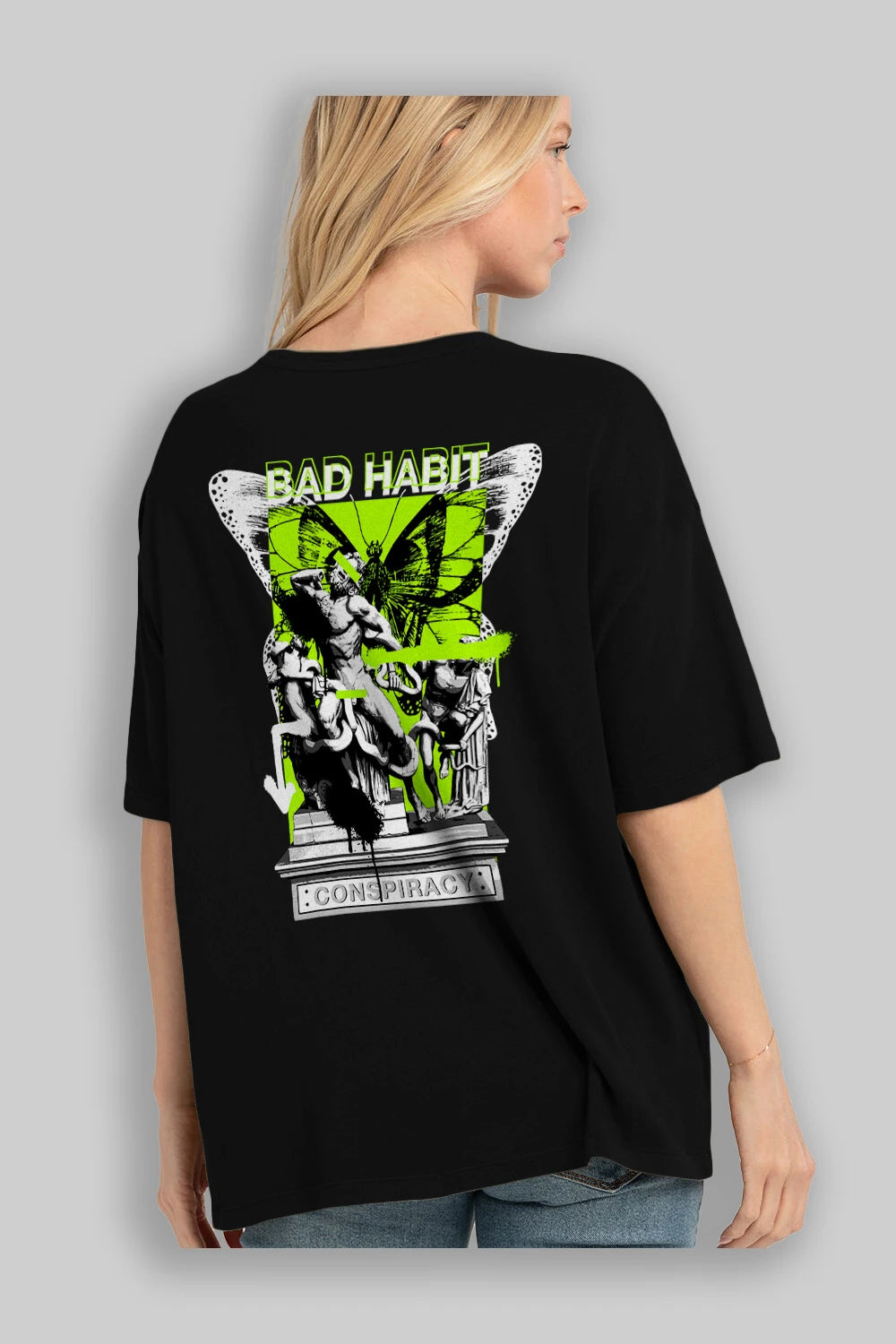 Bad Habit Arka Baskılı Oversize t-shirt Erkek Kadın Unisex