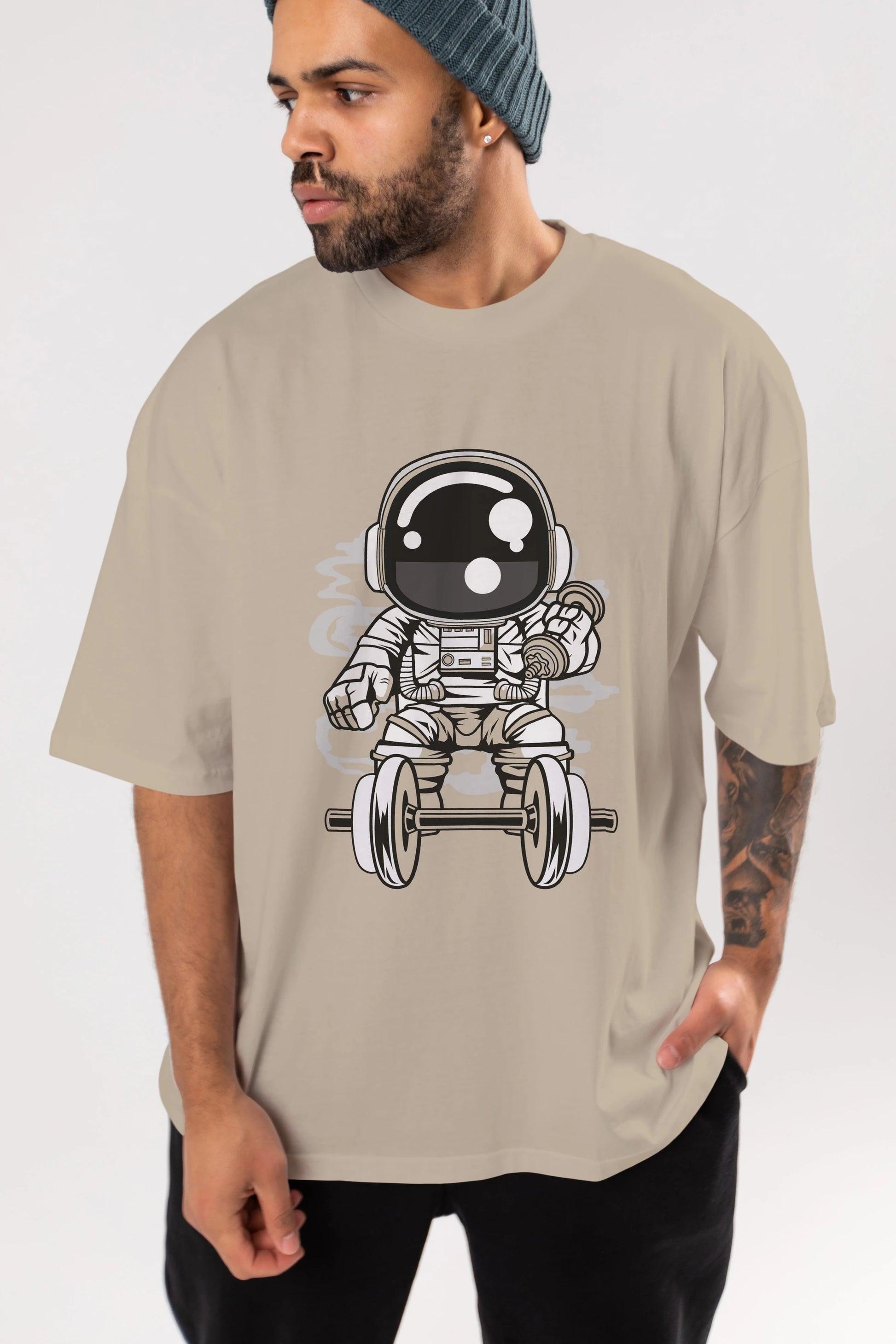 Astronaut Gym Ön Baskılı Oversize t-shirt Erkek Kadın Unisex