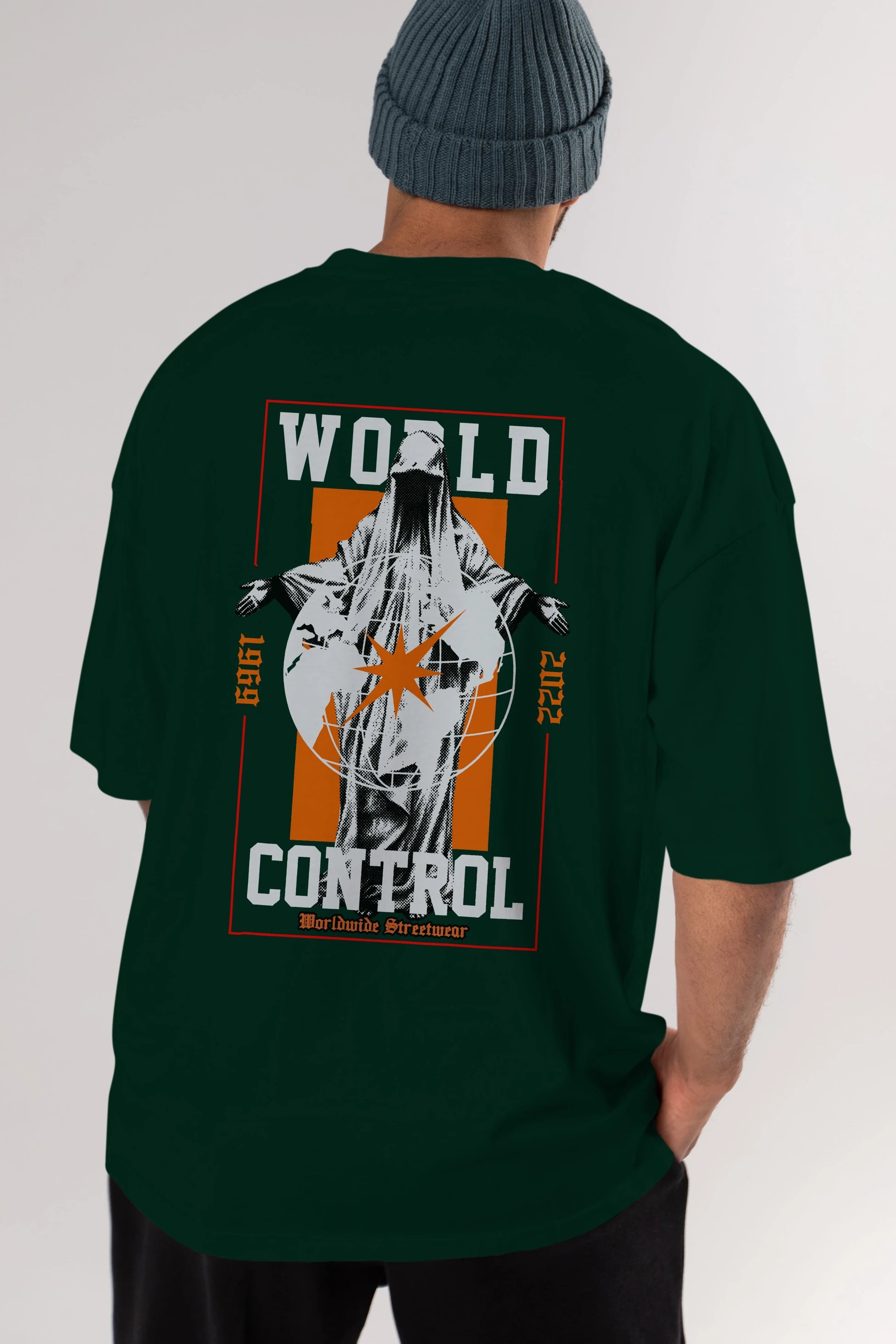 World Control Arka Baskılı Oversize t-shirt Erkek Kadın Unisex