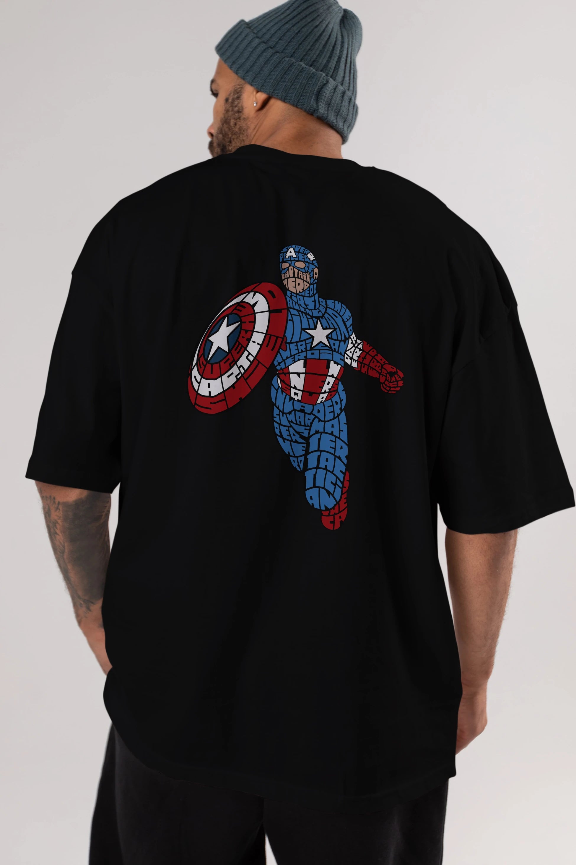 Star and Stripes Hero Arka Baskılı Oversize t-shirt %100 pamuk Erkek Kadın Unisex