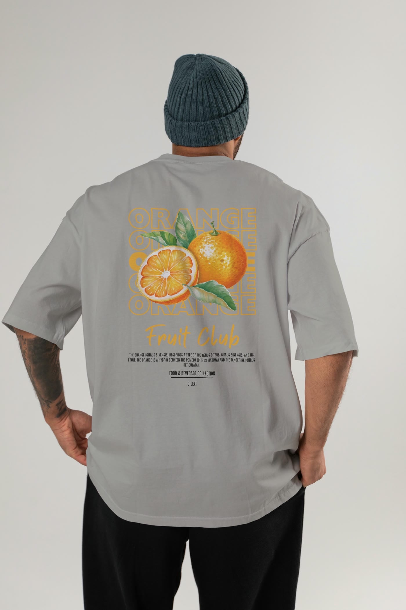 Orange Arka Baskılı Oversize t-shirt Erkek Kadın Pamuk Bisiklet Yaka tişort