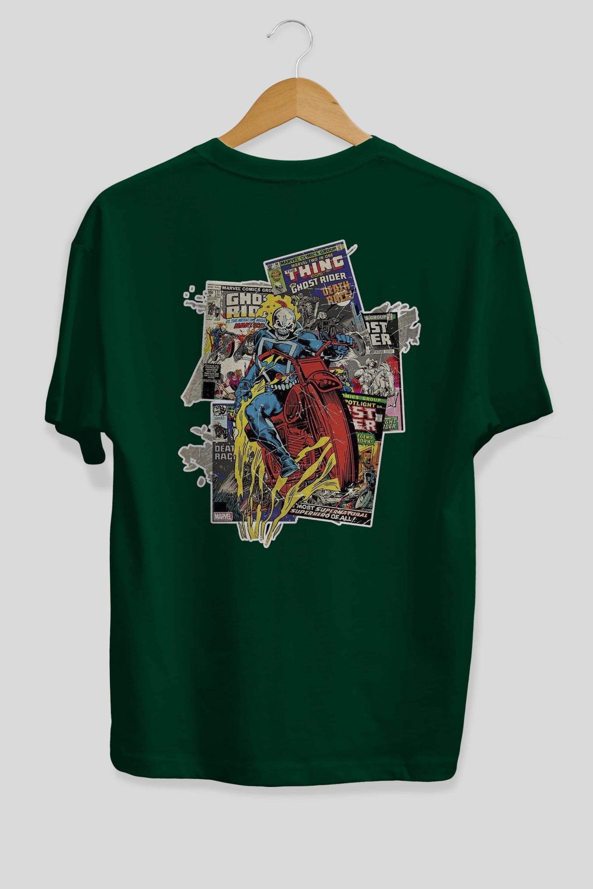 Ghost Rider Arka Baskılı Oversize t-shirt Erkek Kadın Unisex %100 Pamuk Bisiklet Yaka tişort