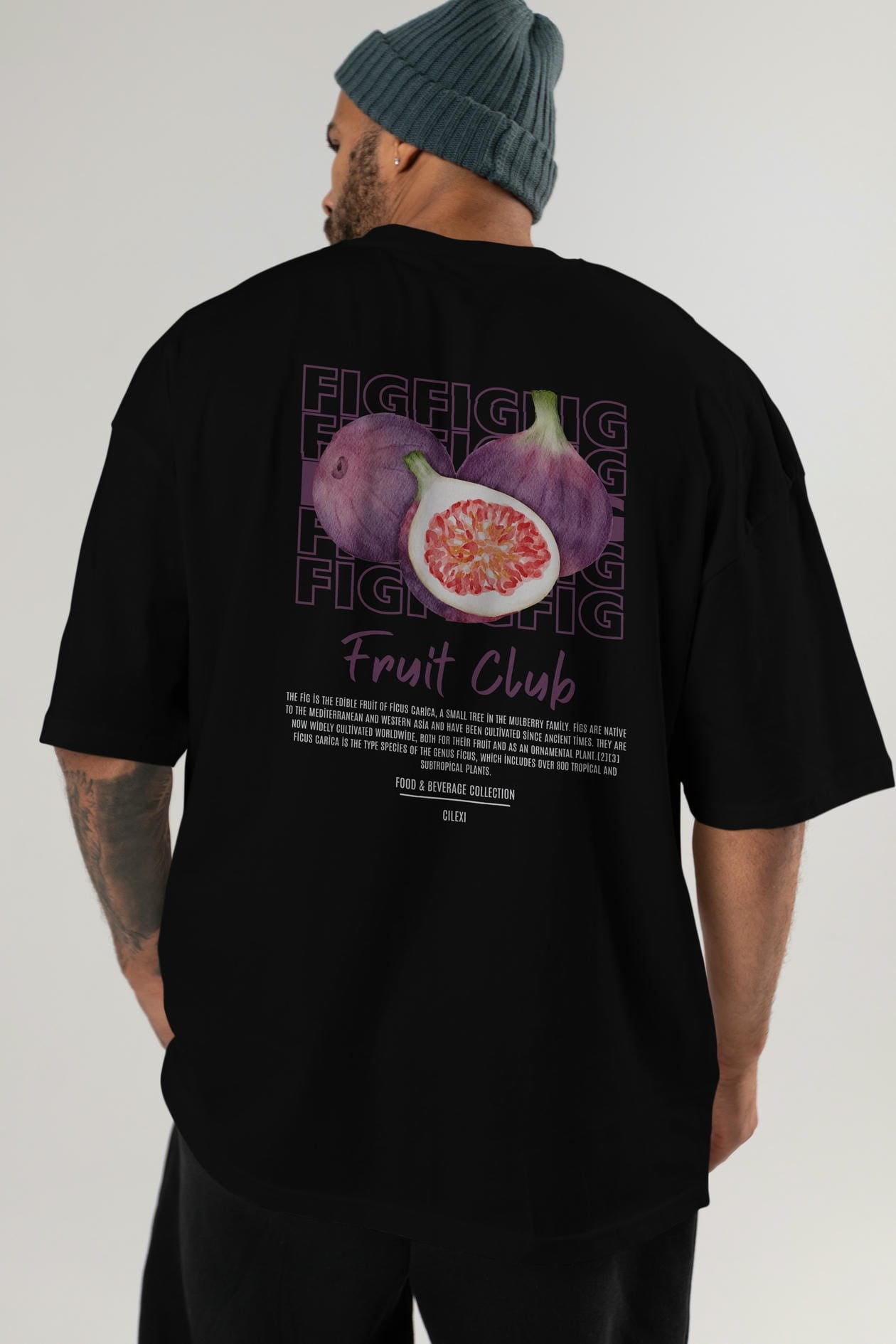 Fig Arka Baskılı Oversize t-shirt Erkek Kadın Pamuk Bisiklet Yaka tişort