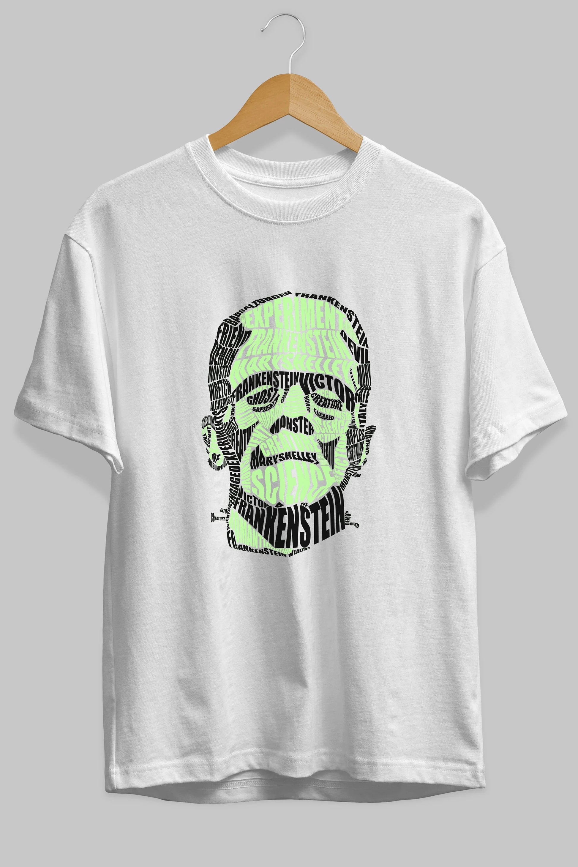 Frankenstein Calligram Ön Baskılı Oversize t-shirt %100 pamuk Erkek Kadın Unisex