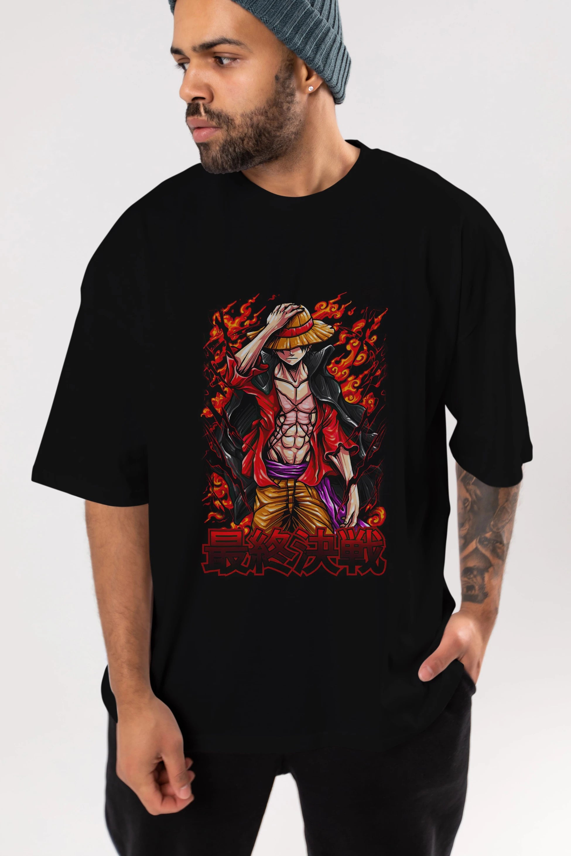 MONKEY D. LUFFY (3) Anime Ön Baskılı Oversize t-shirt %100 pamuk Erkek Kadın Unisex