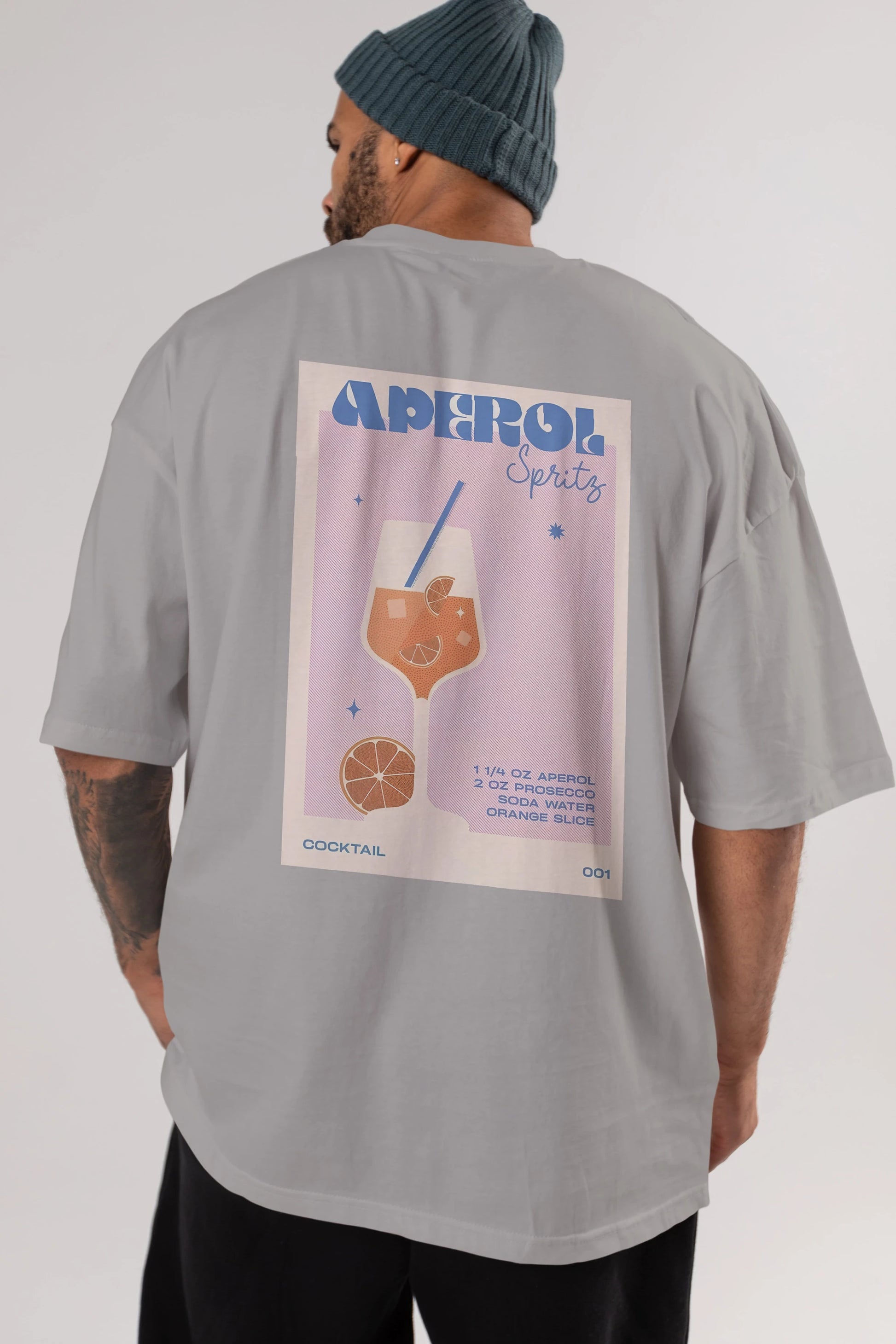 Aperol Spritz Arka Baskılı Oversize t-shirt Erkek Kadın Unisex %100 Pamuk Bisiklet Yaka tişort