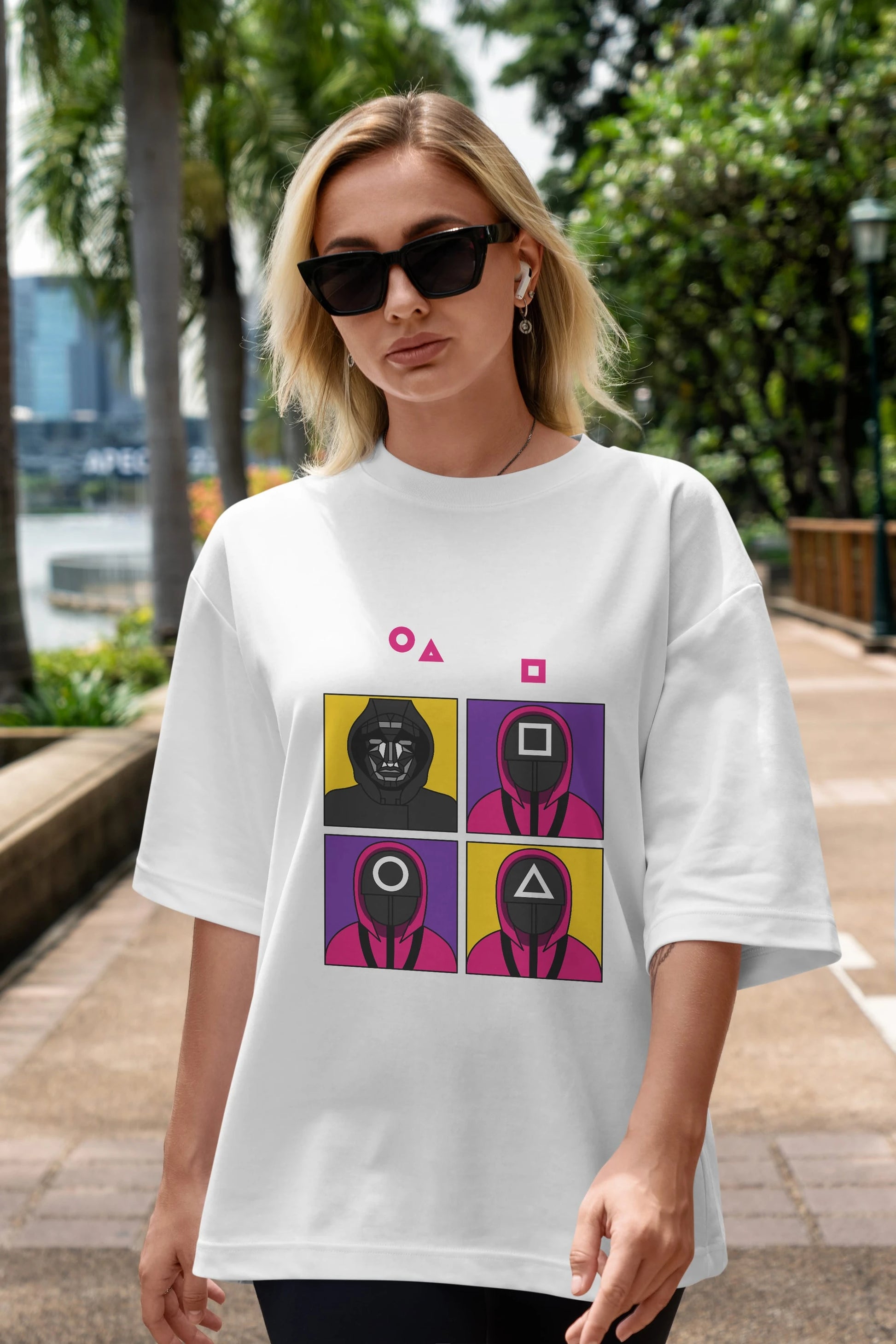 Squid Game (1) Ön Baskılı Oversize t-shirt Erkek Kadın Unisex %100 Pamuk Bisiklet Yaka tişort
