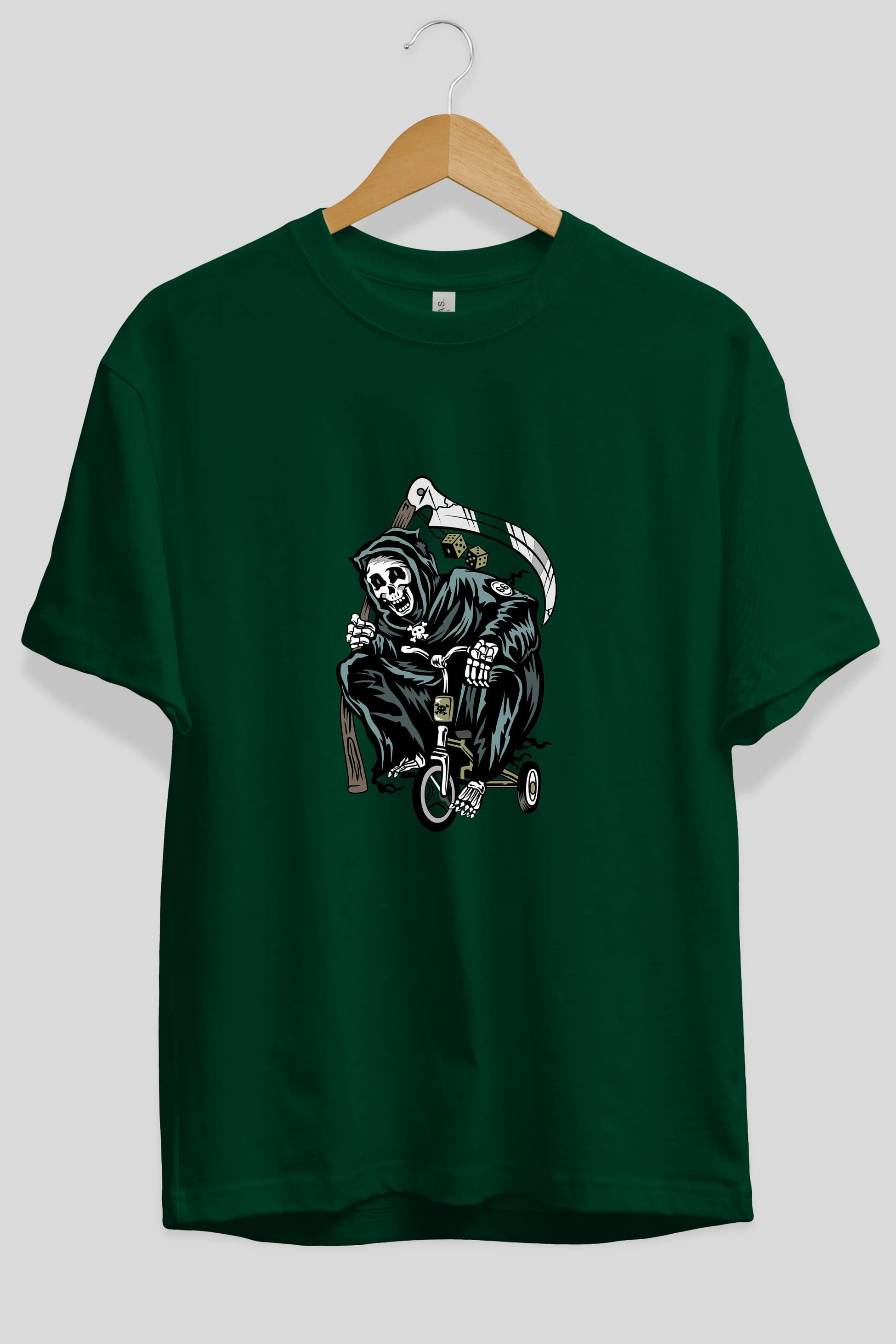 Grim Reaper Bicycle Ön Baskılı Oversize t-shirt Erkek Kadın Unisex %100 Pamuk tişort