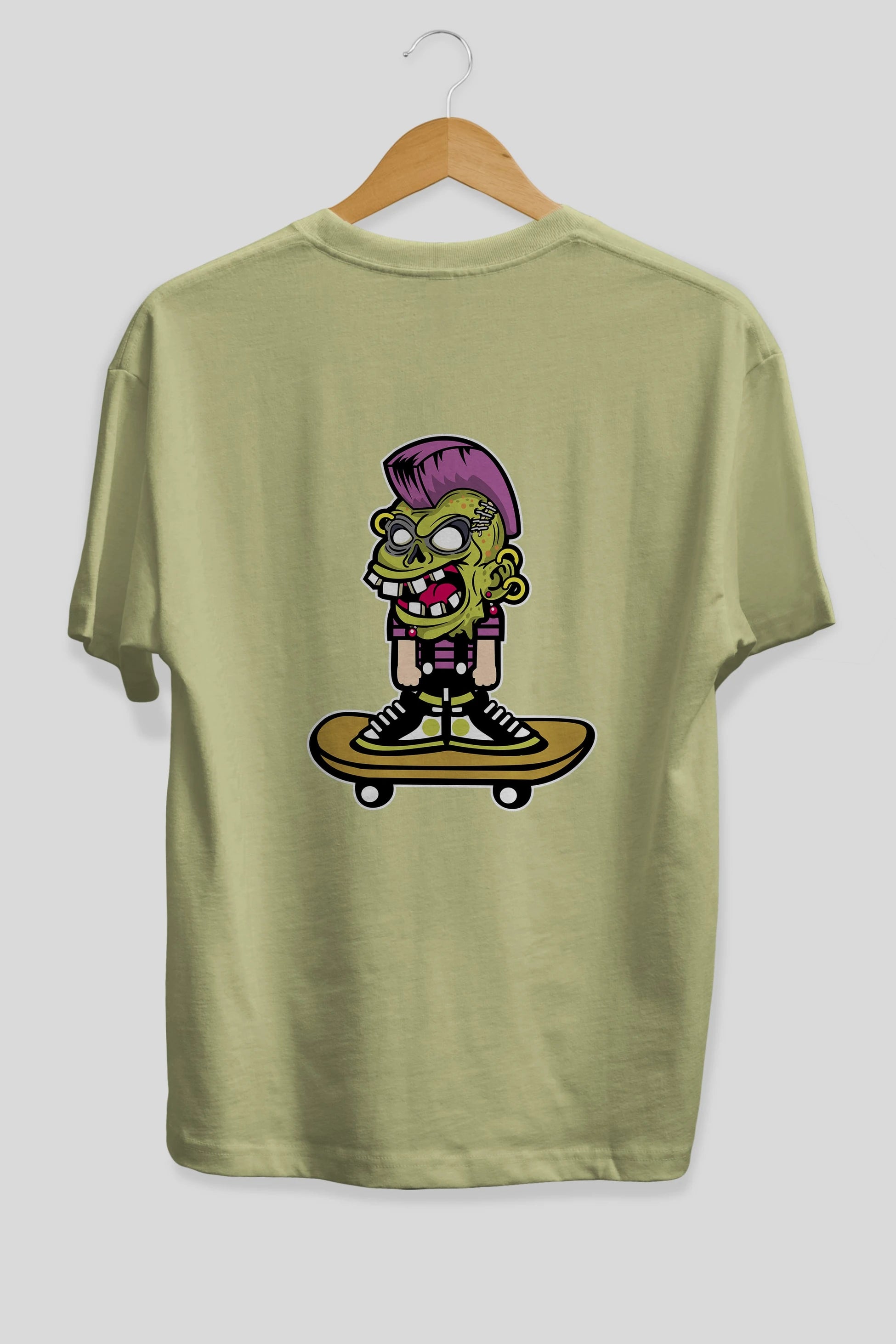 Zombie Punk Skater Arka Baskılı Oversize t-shirt Erkek Kadın Unisex %100 Pamuk tişort