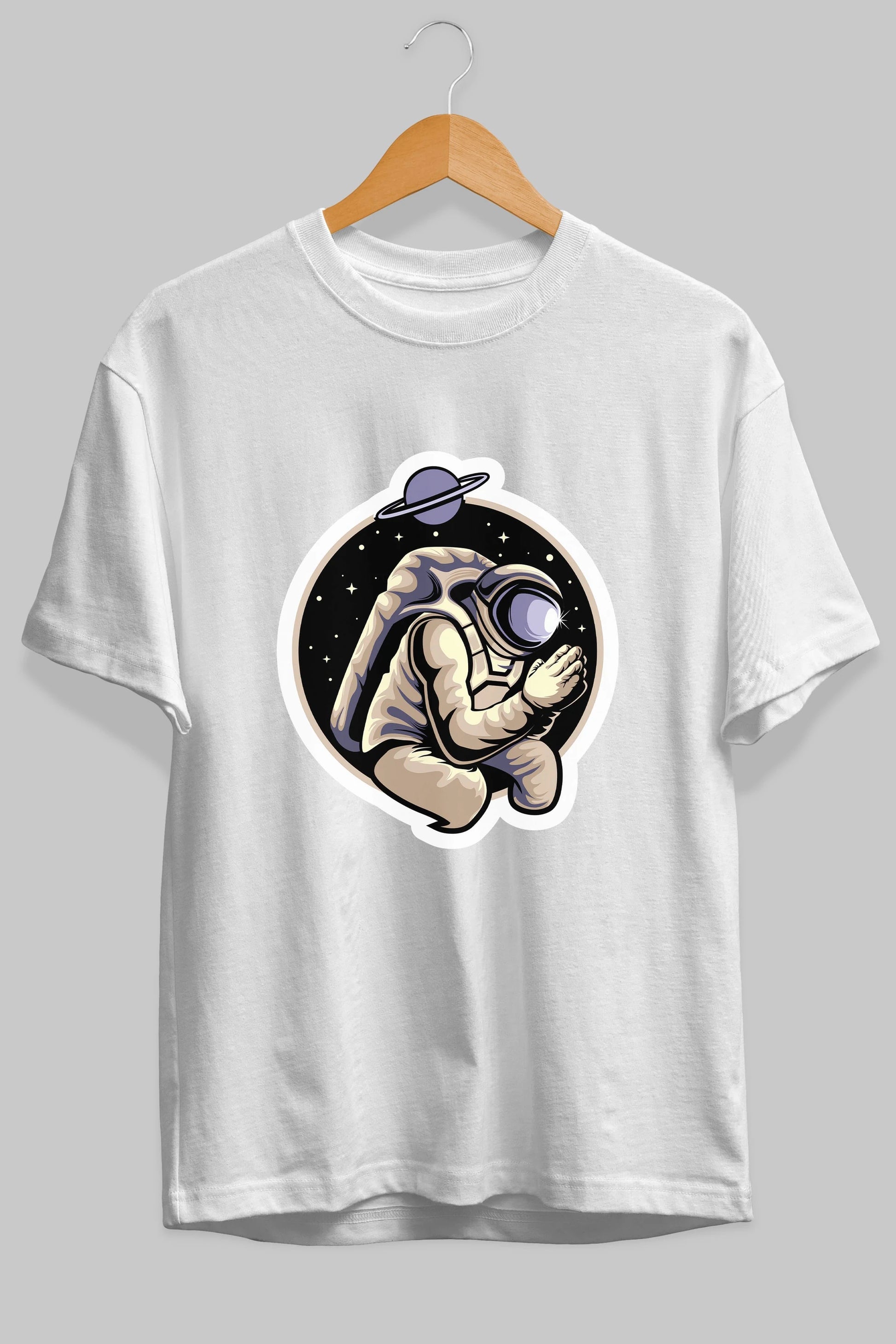 Astronaut Praying Sticker Ön Baskılı Oversize t-shirt Erkek Kadın Unisex
