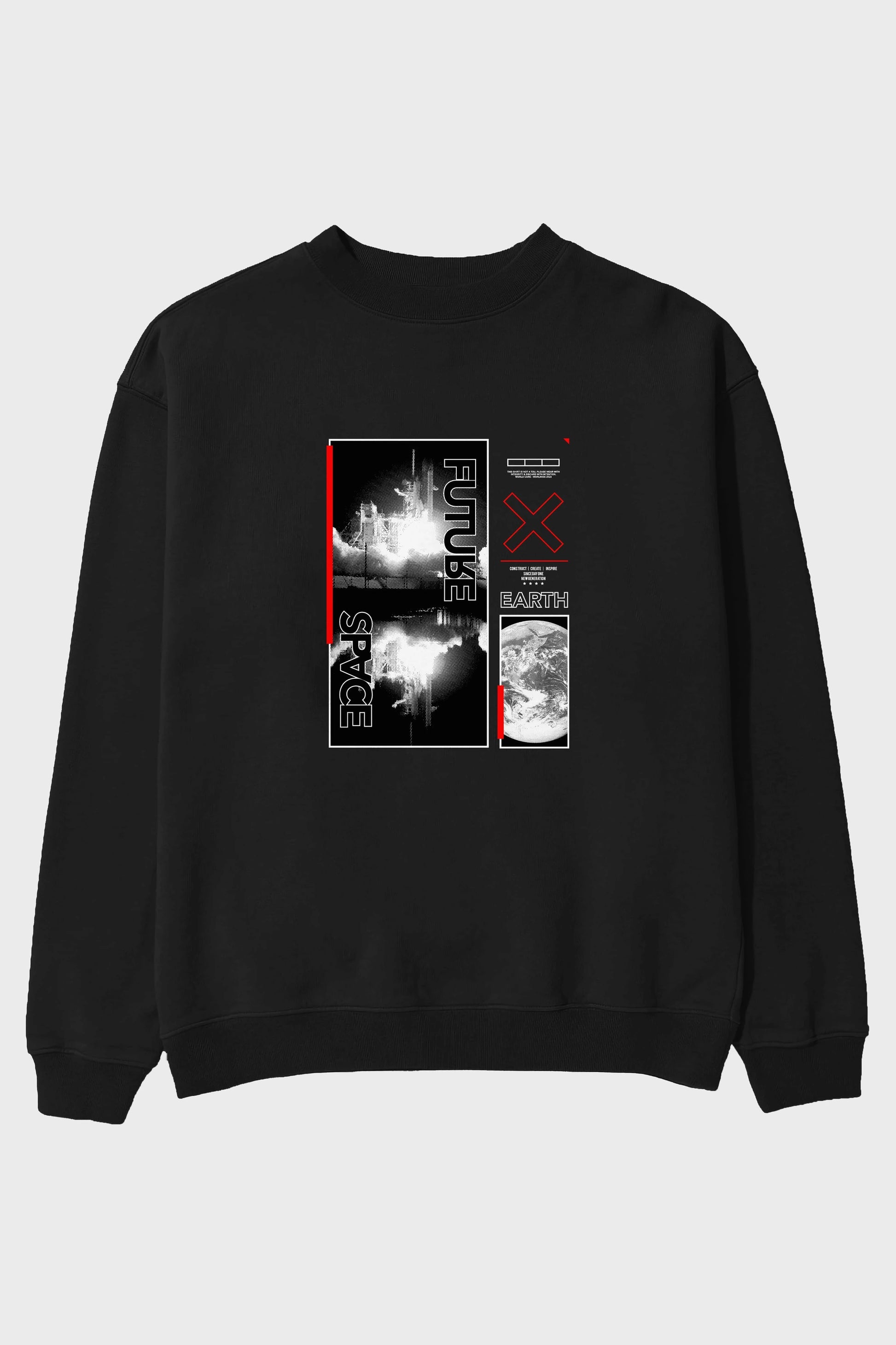 Future Space Ön Baskılı Oversize Sweatshirt Erkek Kadın Unisex
