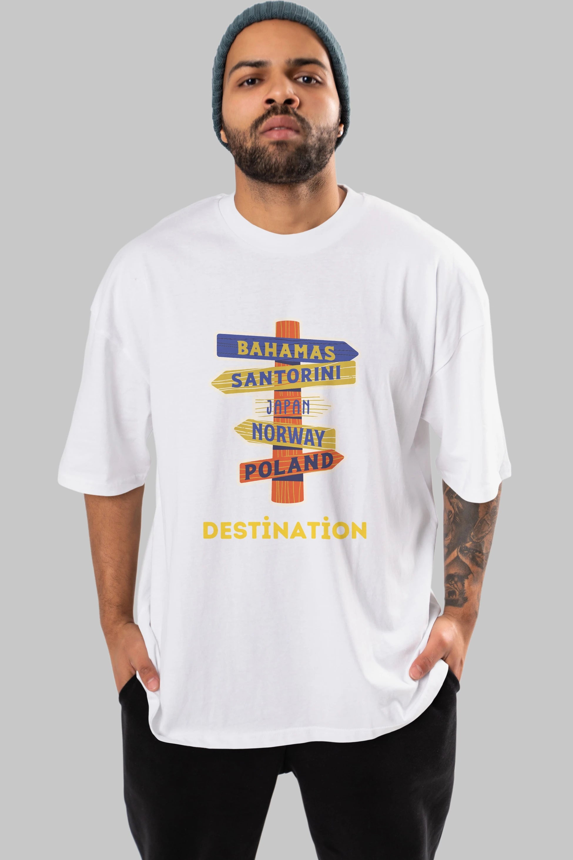 Destination Yazılı Ön Baskılı Oversize t-shirt Erkek Kadın Unisex