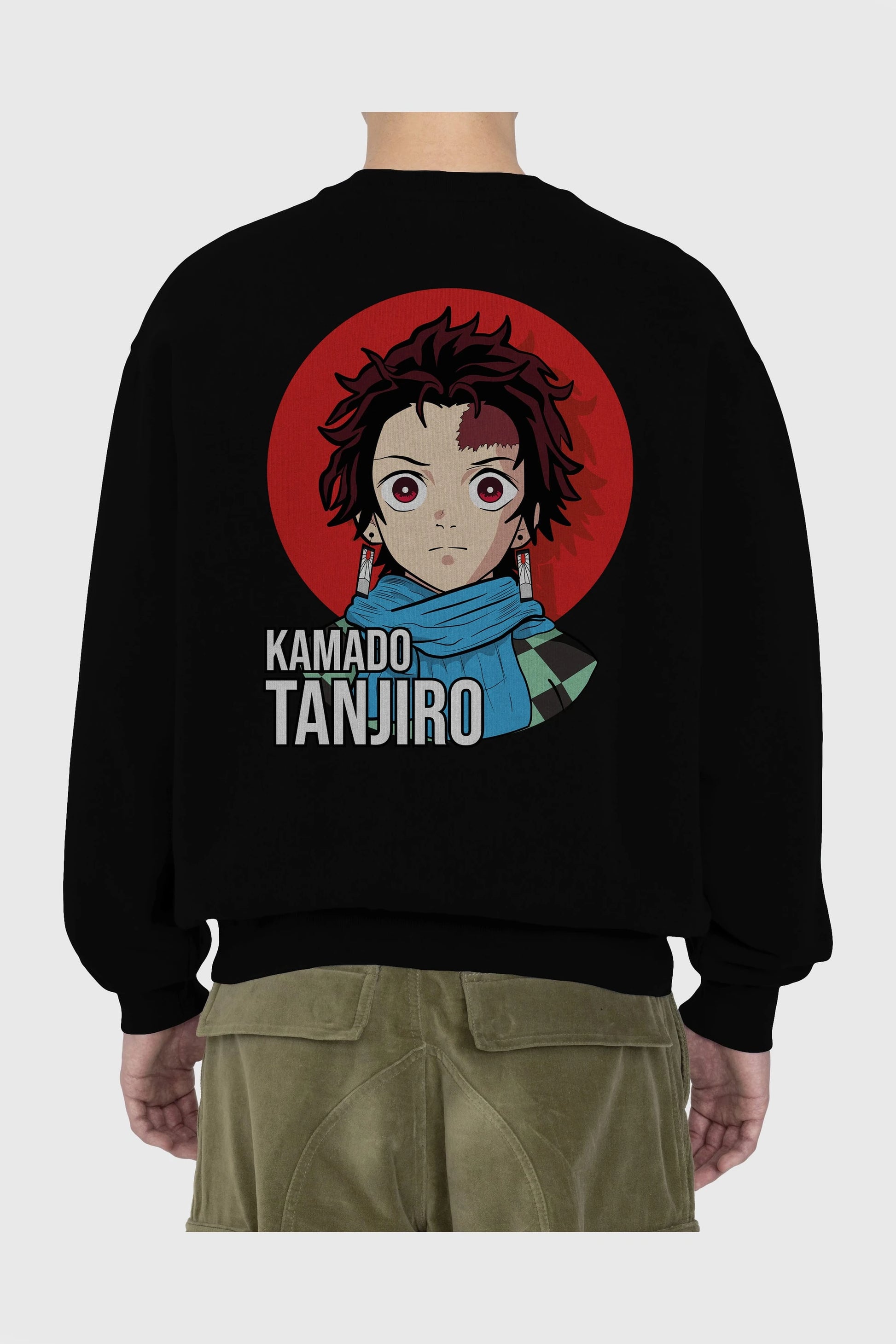 TANJIRO KAMADO Anime Arka Baskılı Oversize Sweatshirt Erkek Kadın Unisex