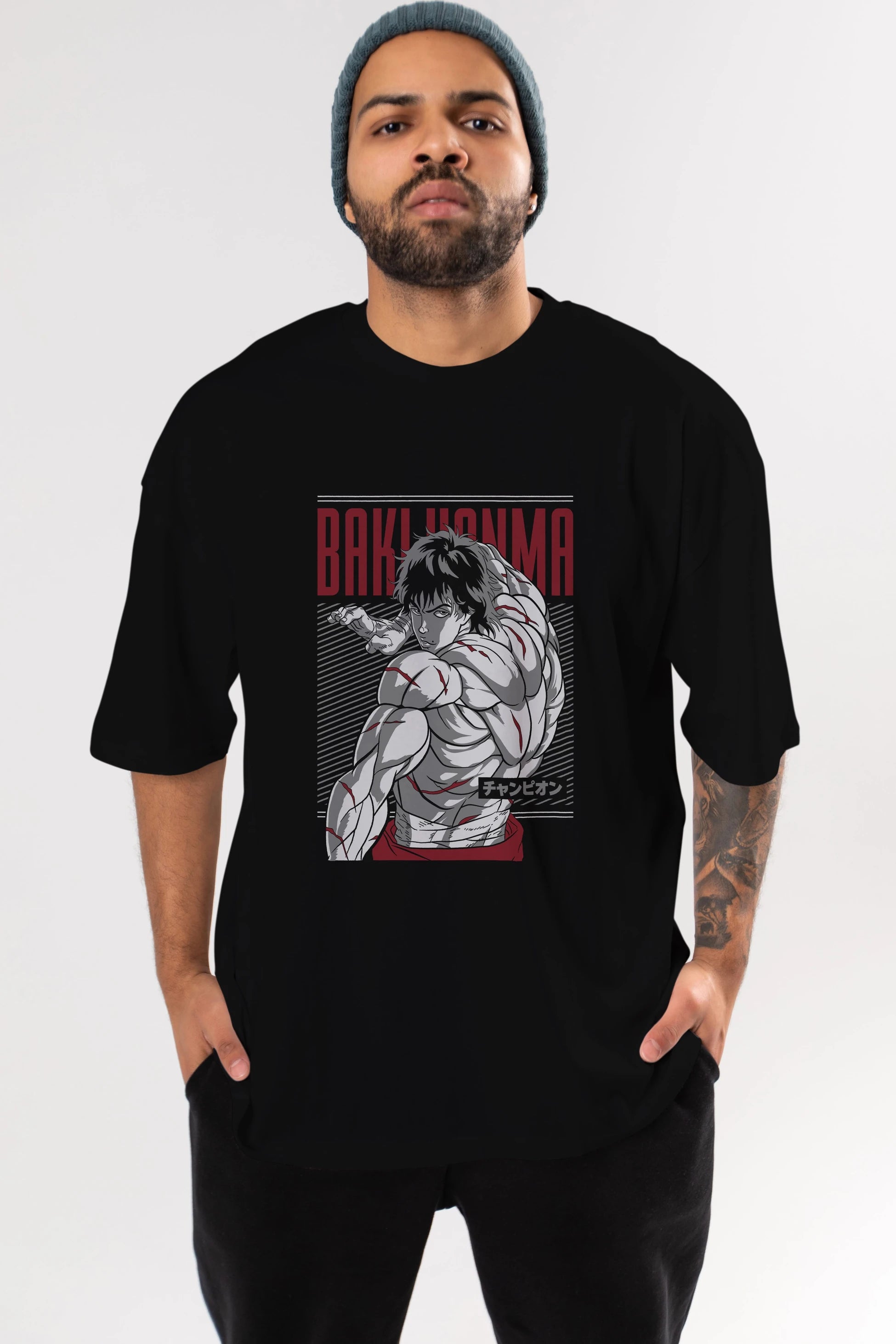 BAKI HANMA Anime Ön Baskılı Oversize t-shirt %100 pamuk Erkek Kadın Unisex