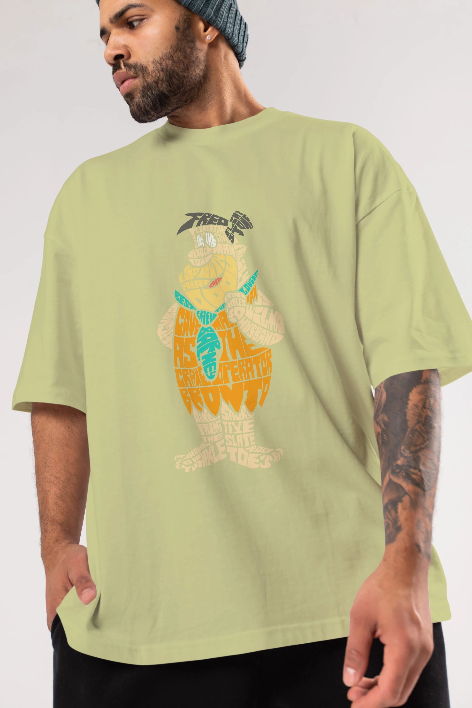 Fred Flintstone Ön Baskılı Oversize t-shirt %100 pamuk Erkek Kadın Unisex