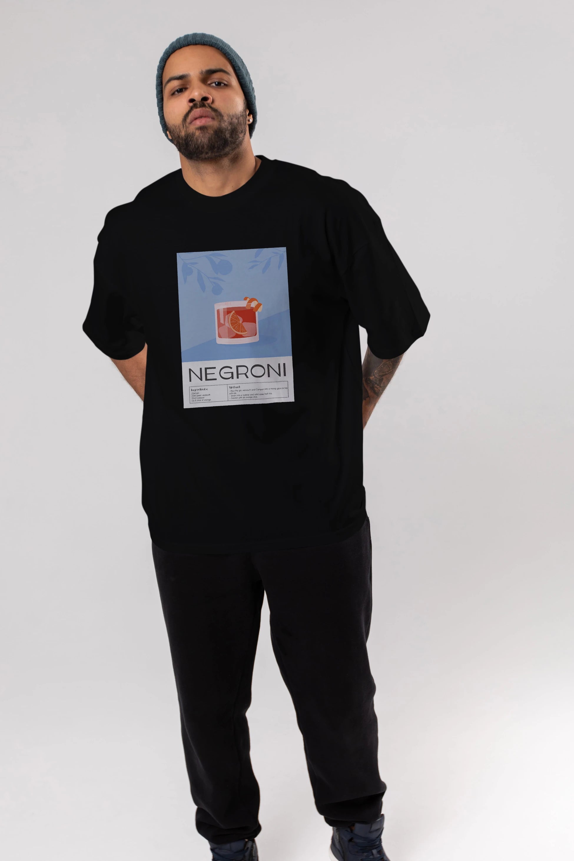 Negroni Ön Baskılı Oversize t-shirt Erkek Kadın Unisex %100 Pamuk Bisiklet Yaka tişort