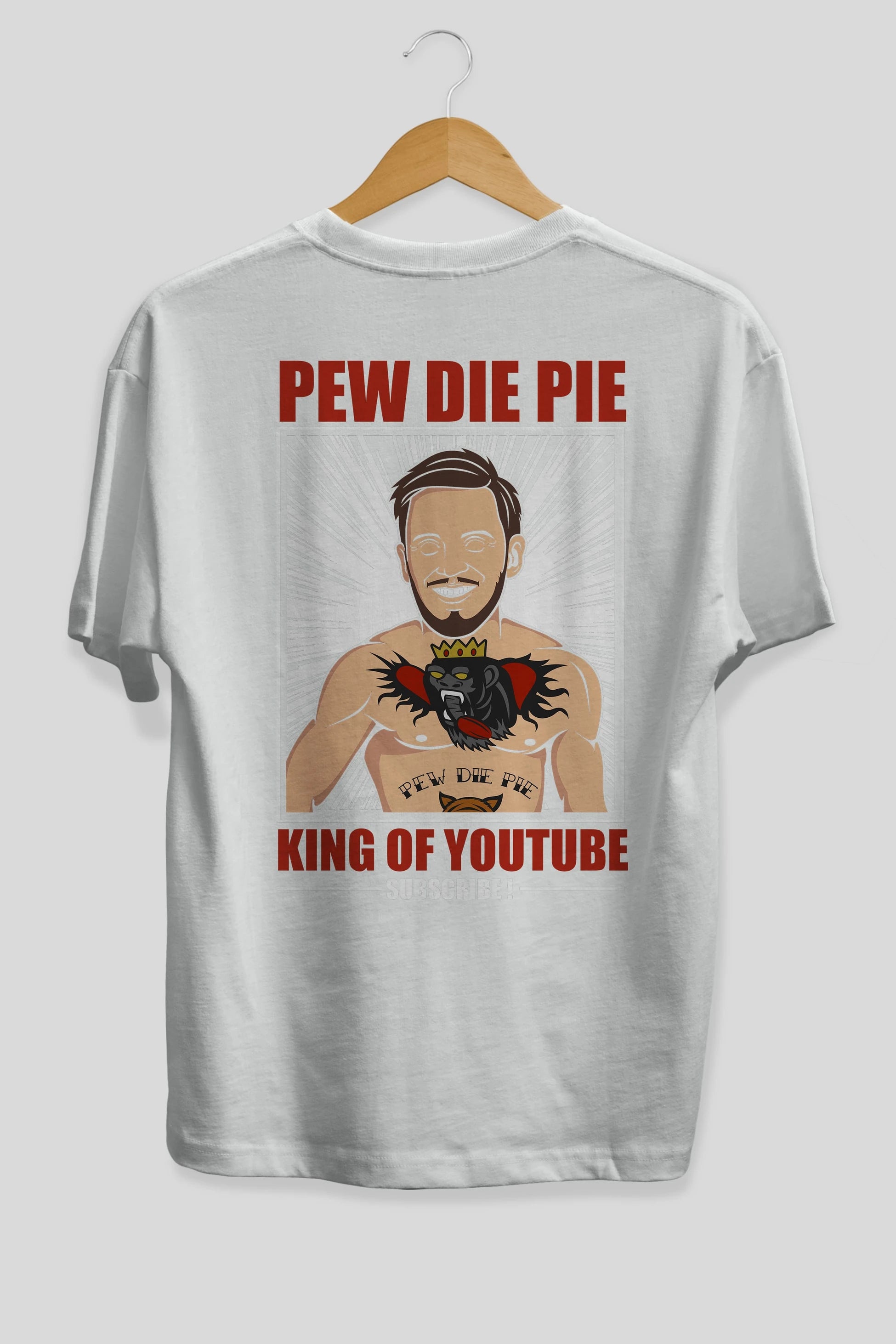 Pew Die Pie Fighter Arka Baskılı Oversize t-shirt Erkek Kadın Unisex %100 Pamuk tişort