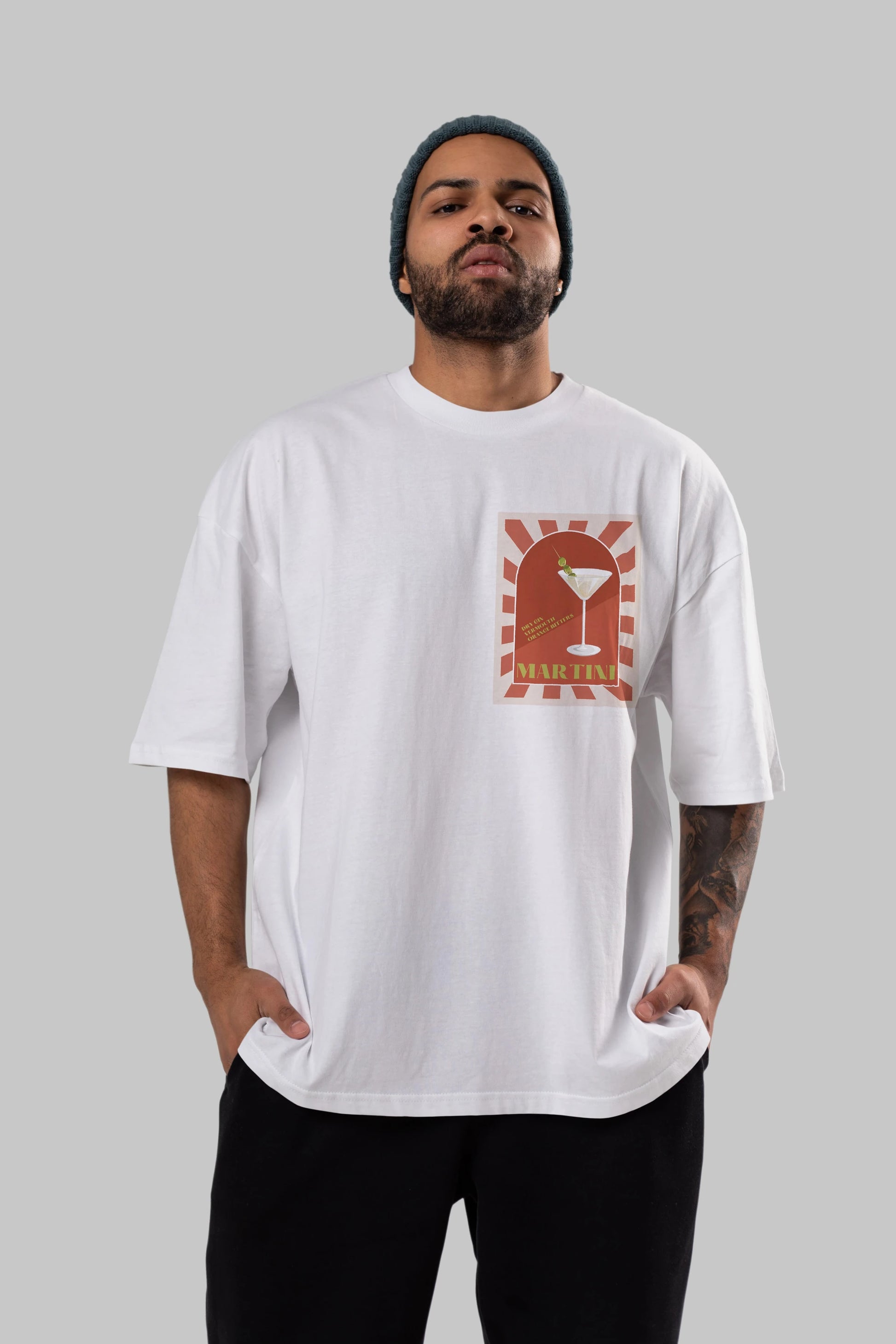 Martini 2 Ön Sol Baskılı Oversize t-shirt Erkek Kadın Unisex %100 Pamuk Bisiklet Yaka tişort