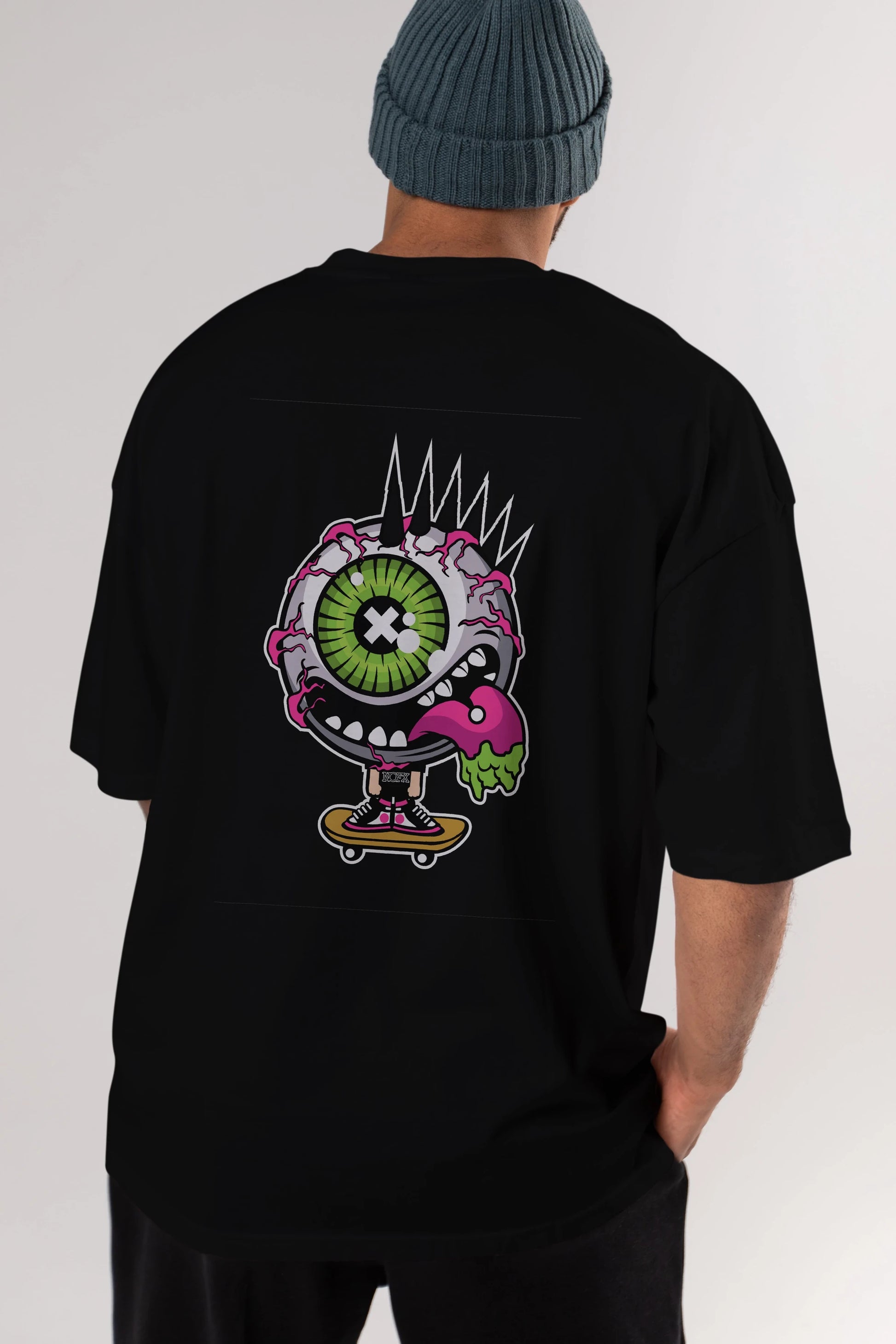 Eye Monster Skater Arka Baskılı Oversize t-shirt Erkek Kadın Unisex %100 Pamuk tişort