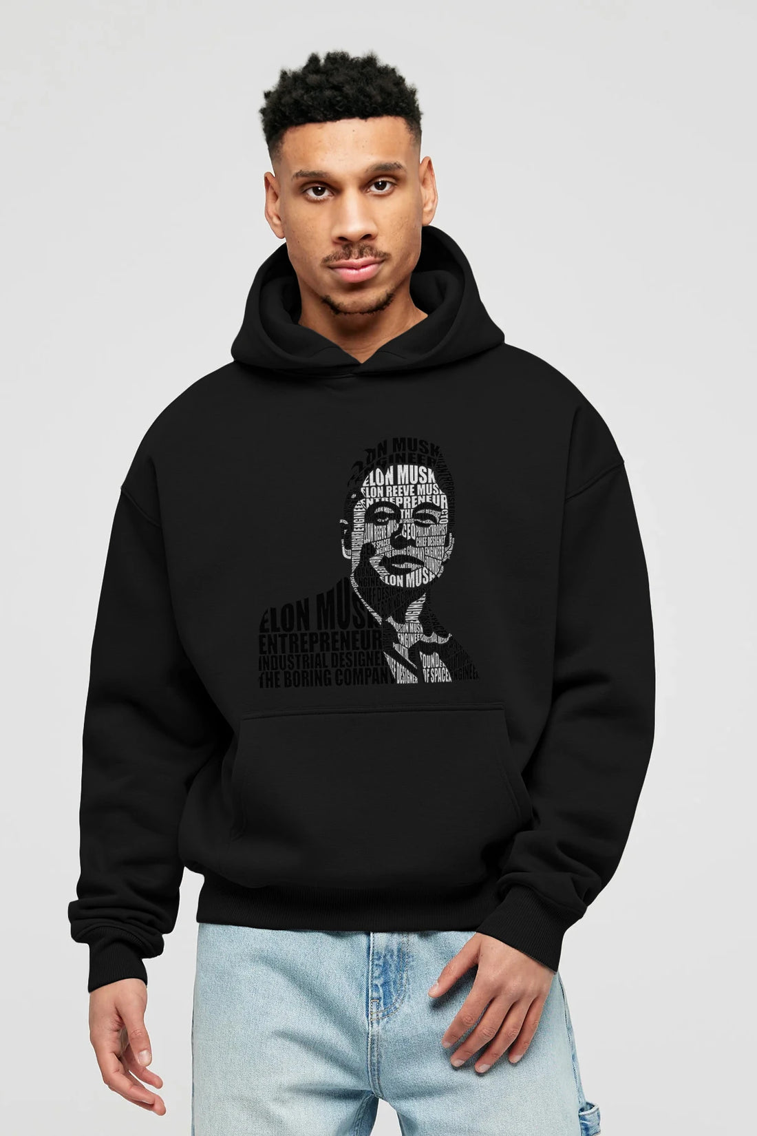 Elon Musk Calligram Ön Baskılı Hoodie Oversize Kapüşonlu Sweatshirt Erkek Kadın Unisex