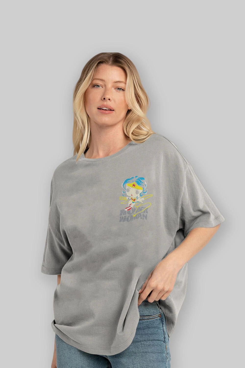 Wonder Woman Ön Sol Baskılı Oversize t-shirt Erkek Kadın Unisex %100 Pamuk Bisiklet Yaka tişort