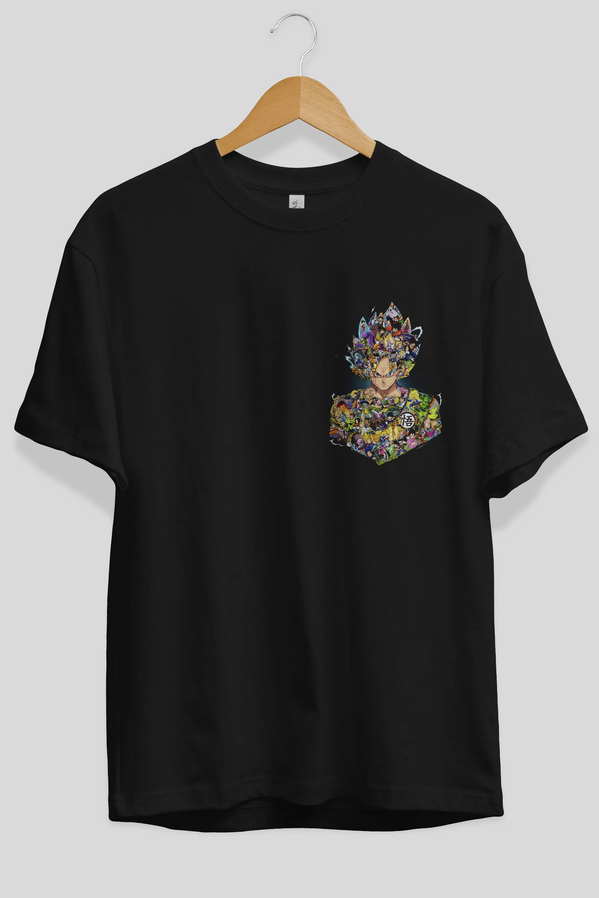 DRAGON BALL ART Ön Sol Baskılı Oversize t-shirt Erkek Kadın Unisex %100 Pamuk Bisiklet Yaka tişort